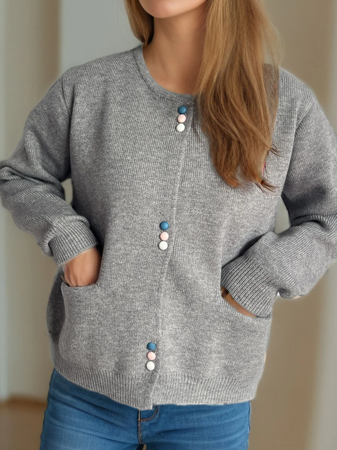 Button Down Long Sleeve Cardigan with Pockets - Image 19