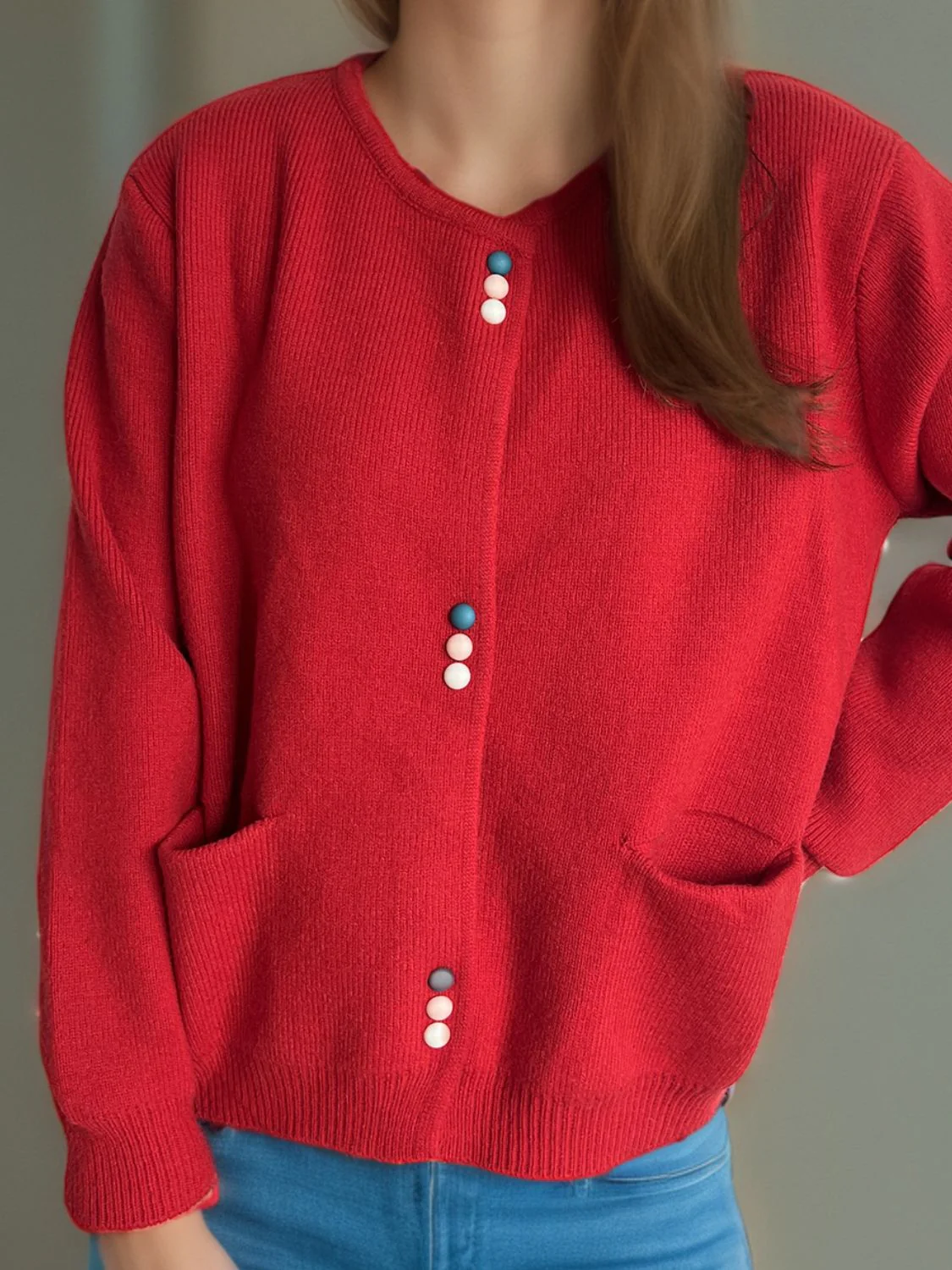 Button Down Long Sleeve Cardigan with Pockets - Image 3