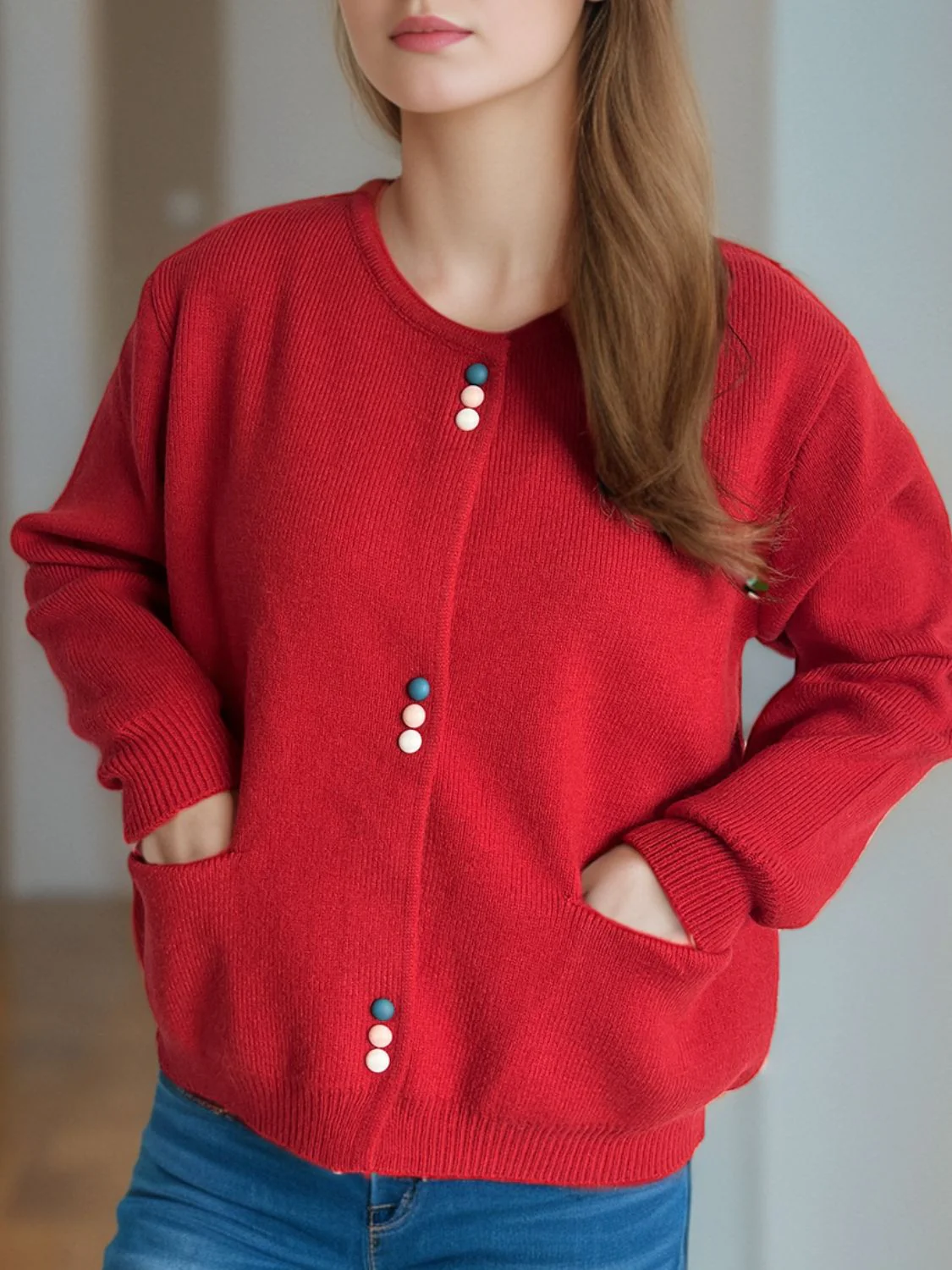 Button Down Long Sleeve Cardigan with Pockets - Image 4