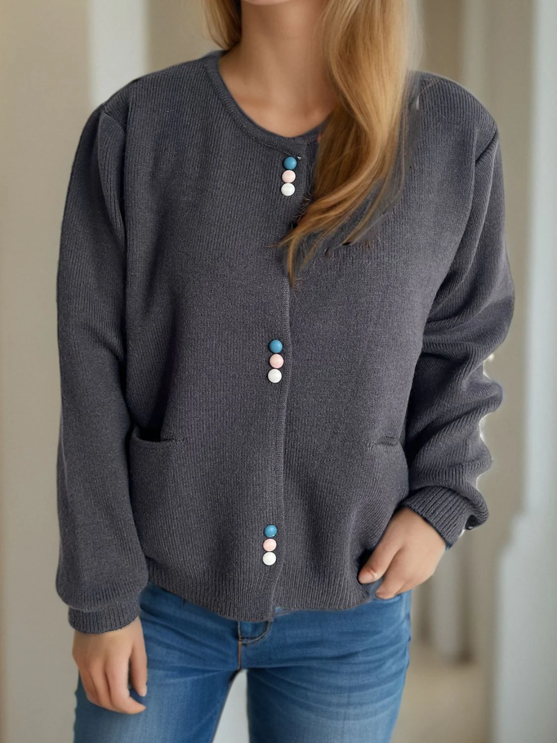 Button Down Long Sleeve Cardigan with Pockets - Image 7