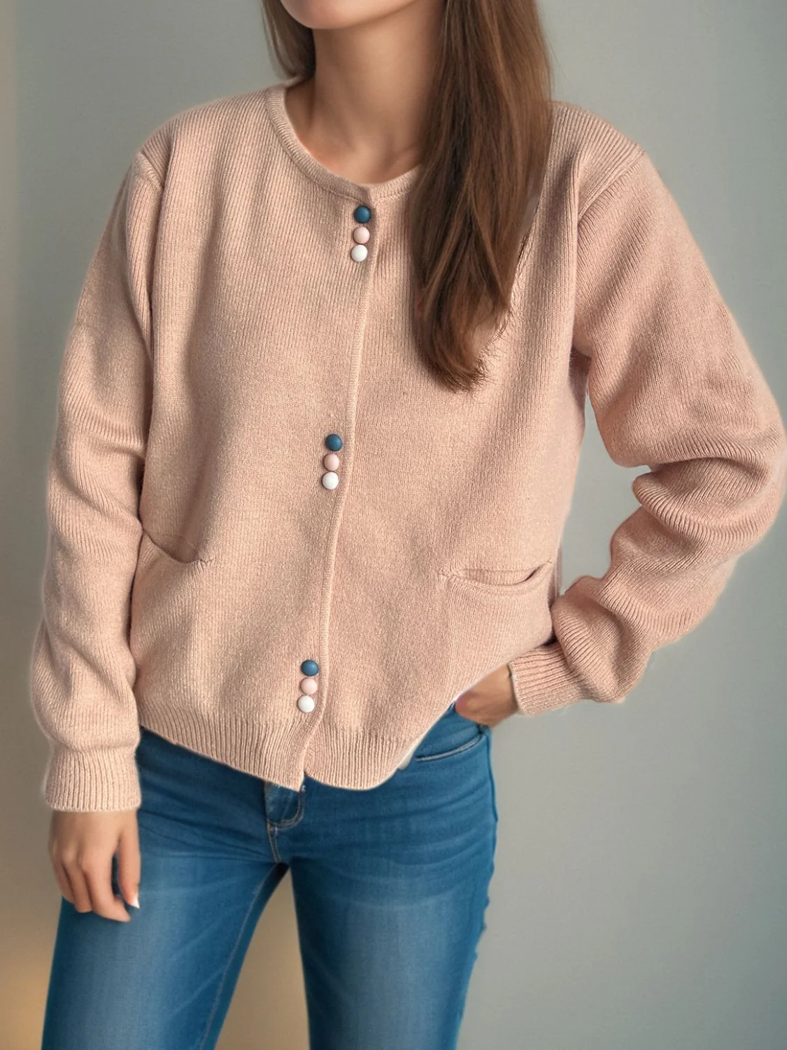Button Down Long Sleeve Cardigan with Pockets - Image 9