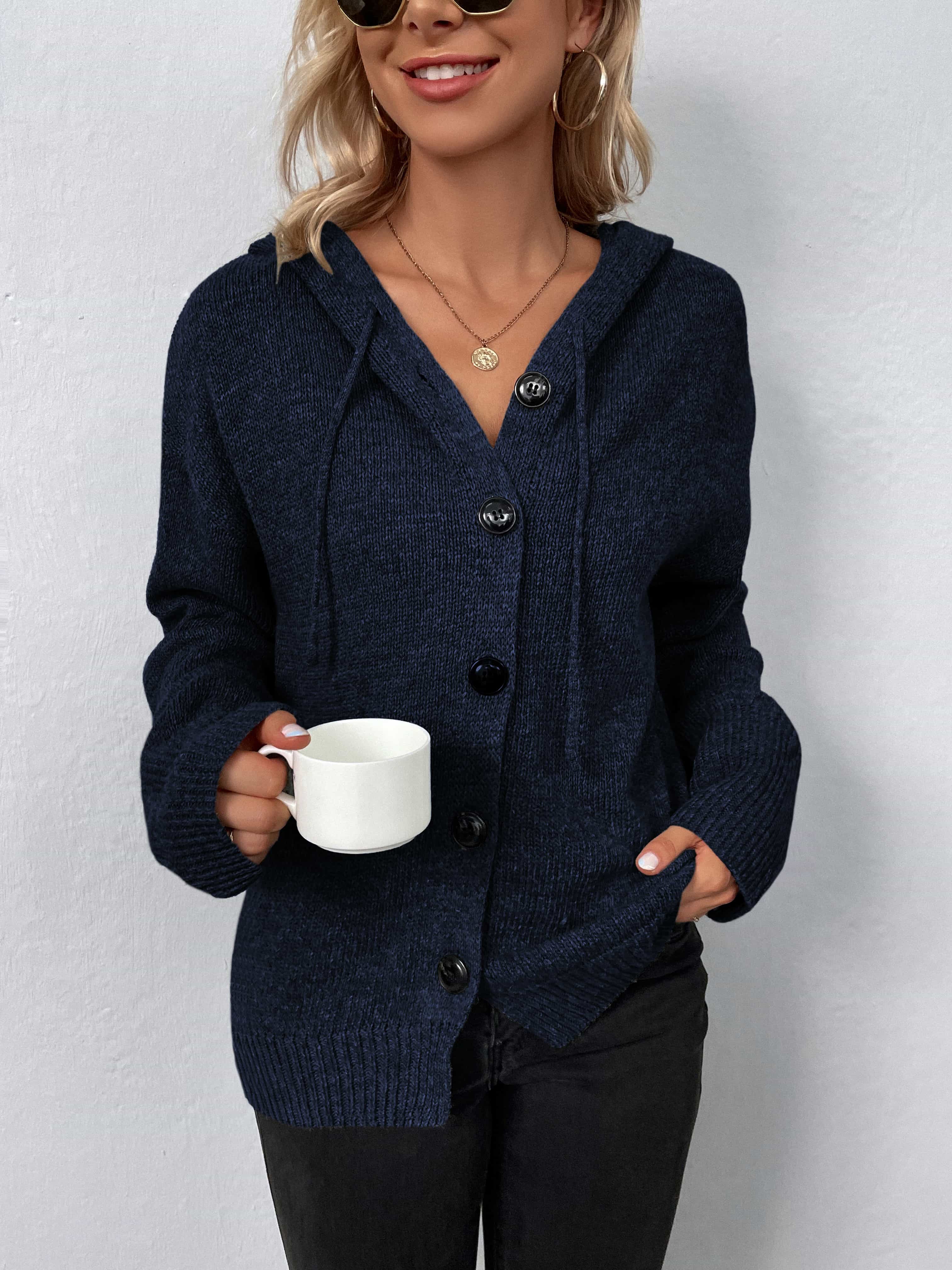 Button-Down Long Sleeve Hooded Sweater - Image 10