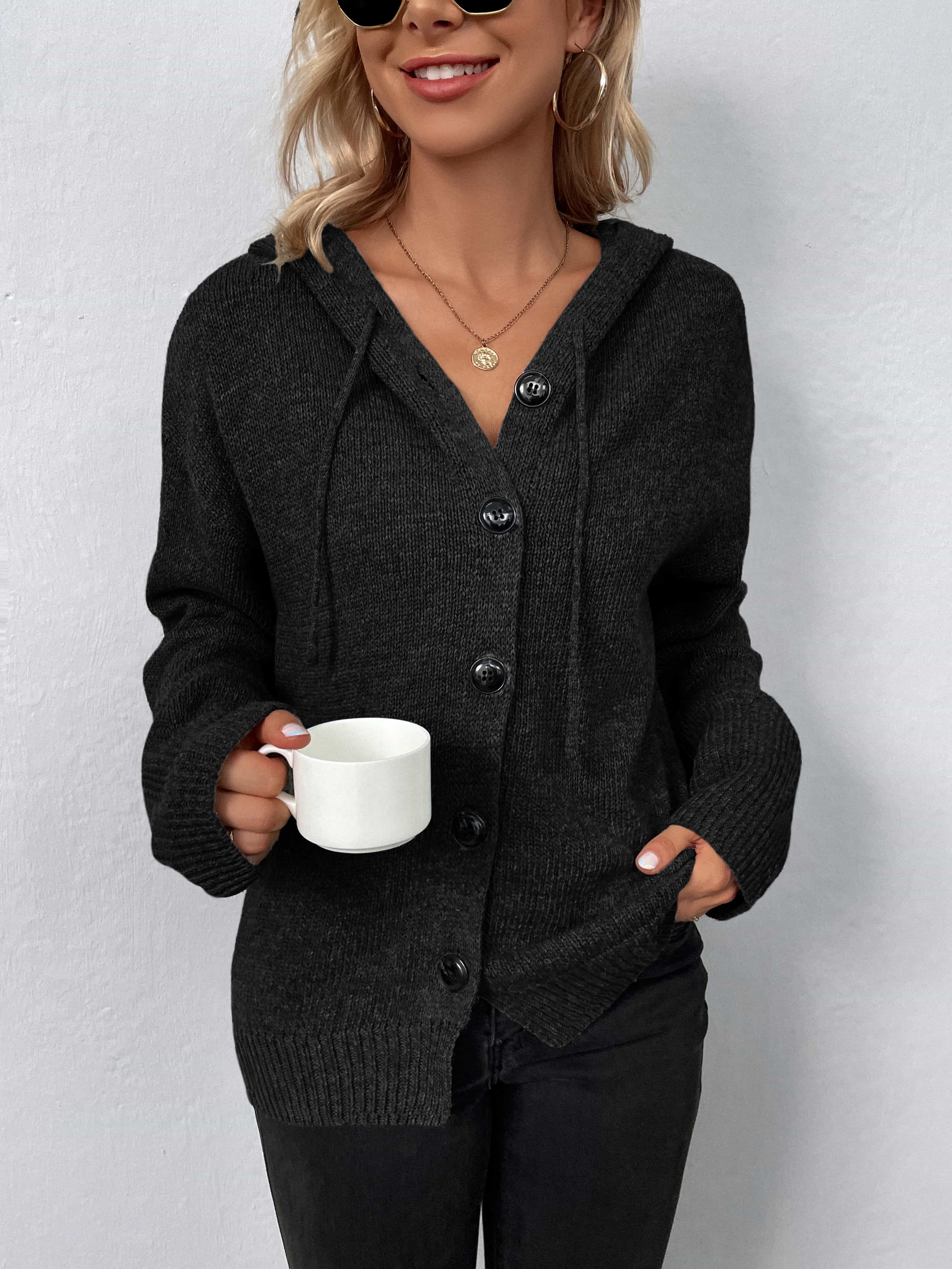 Button-Down Long Sleeve Hooded Sweater - Image 13