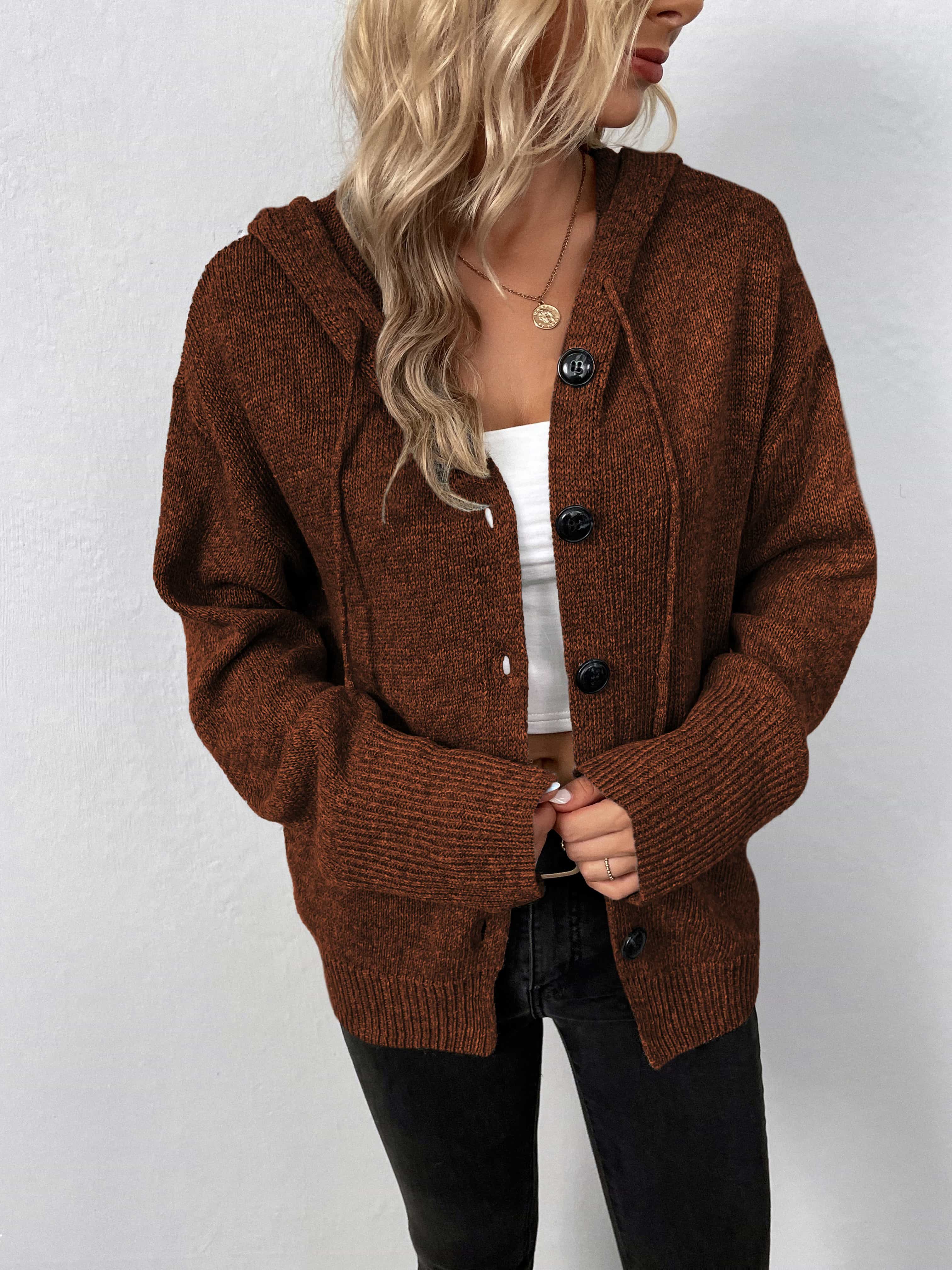 Button-Down Long Sleeve Hooded Sweater - Image 16