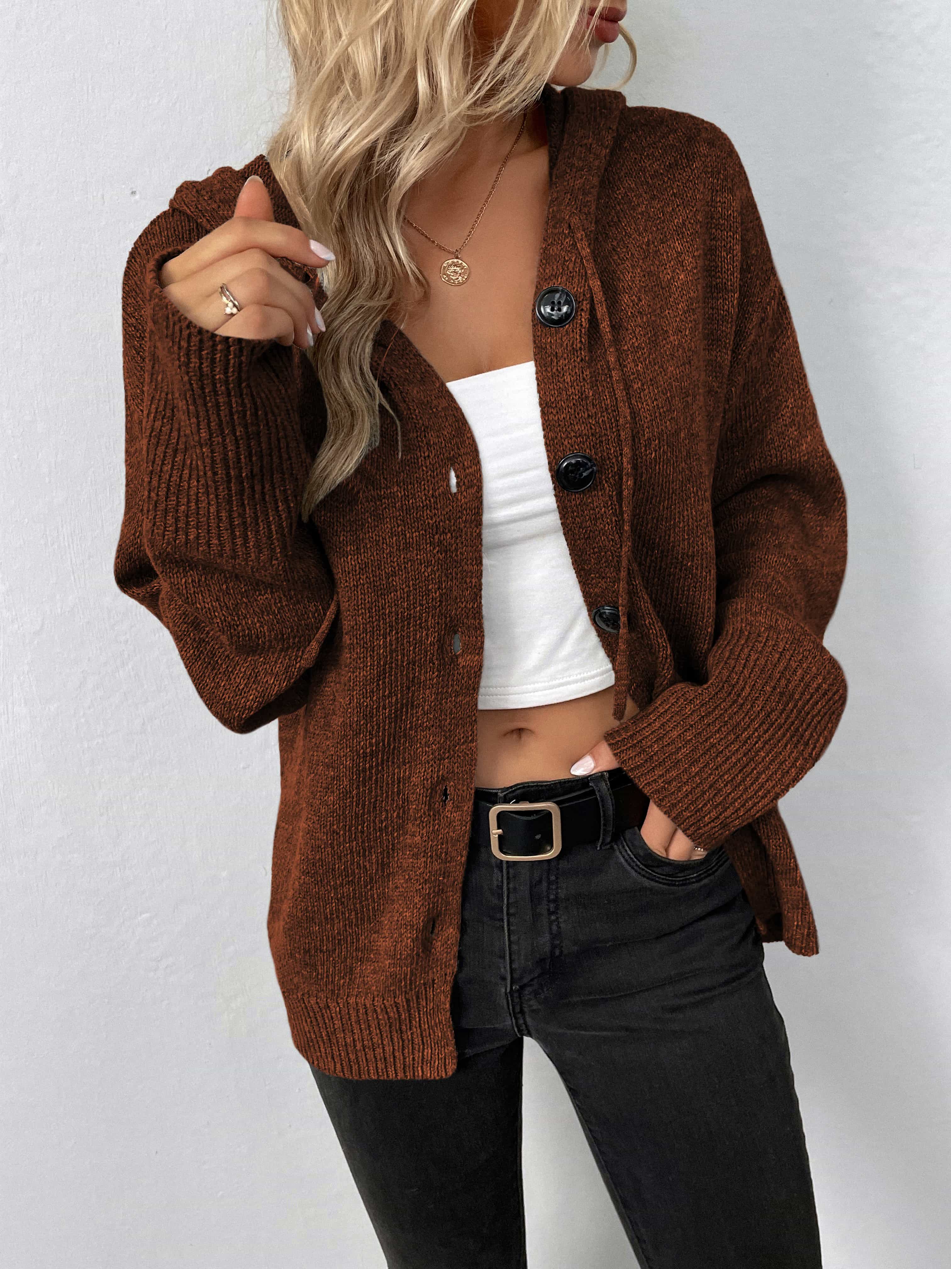 Button-Down Long Sleeve Hooded Sweater - Image 17