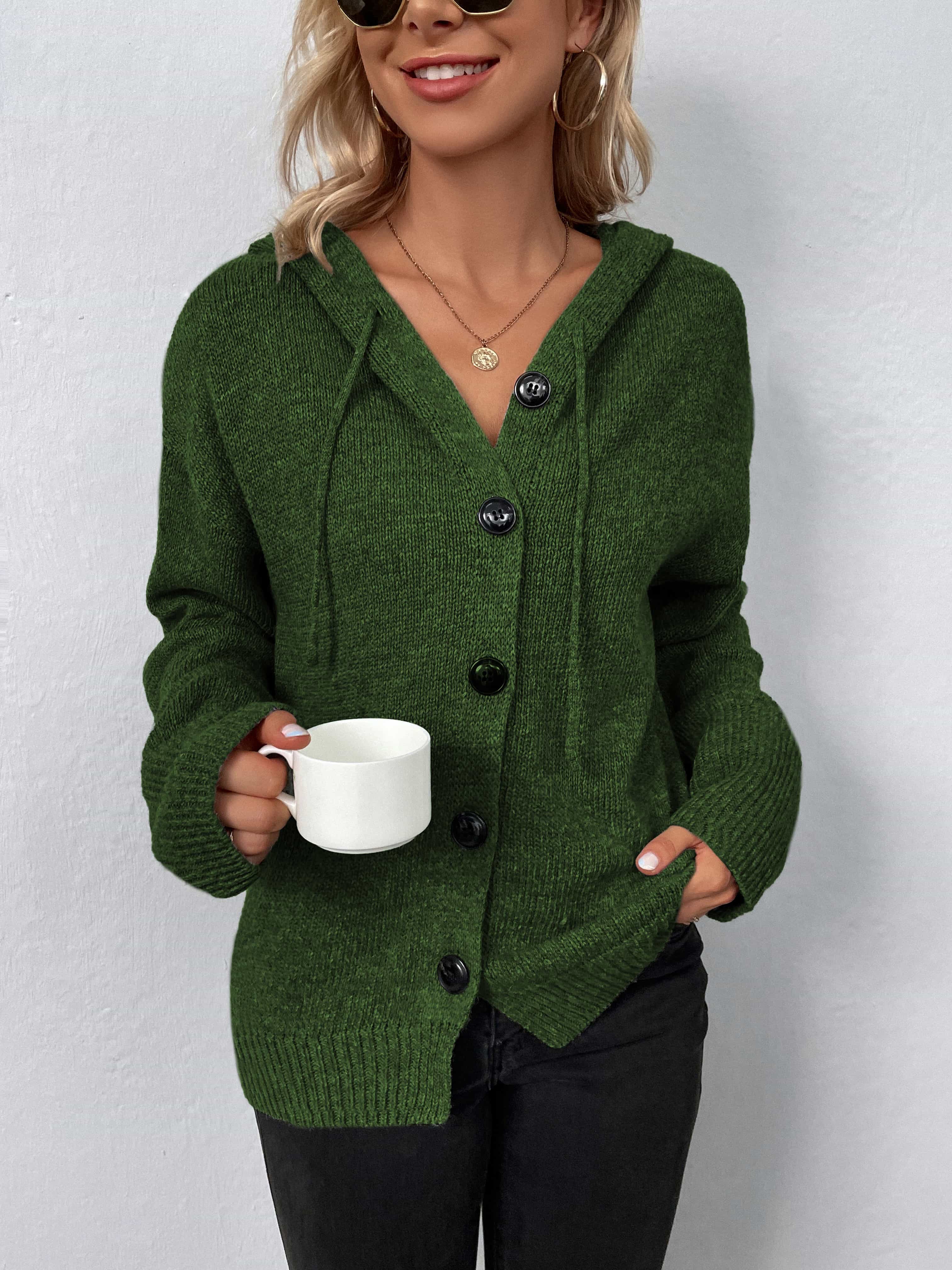 Button-Down Long Sleeve Hooded Sweater - Image 19