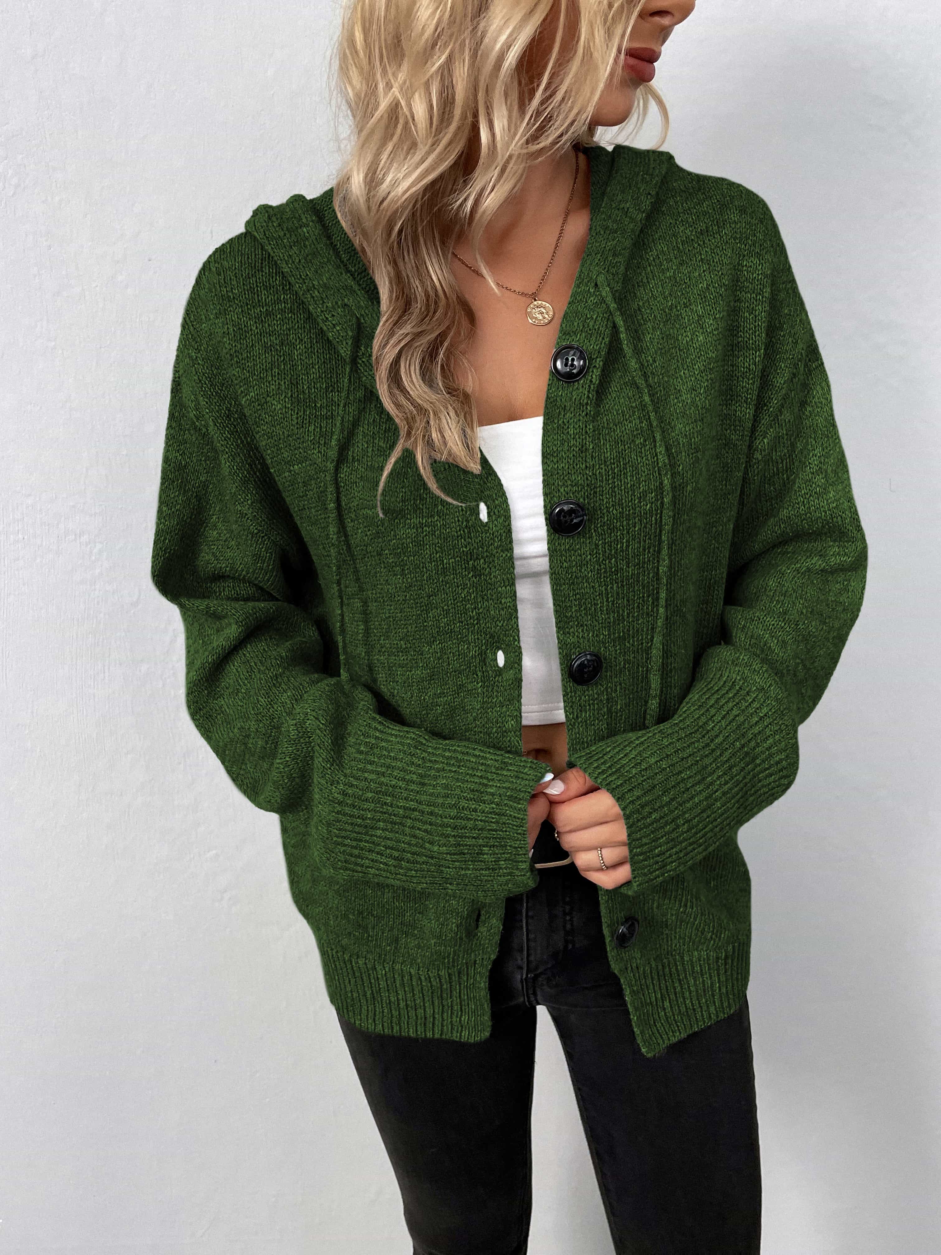 Button-Down Long Sleeve Hooded Sweater - Image 20