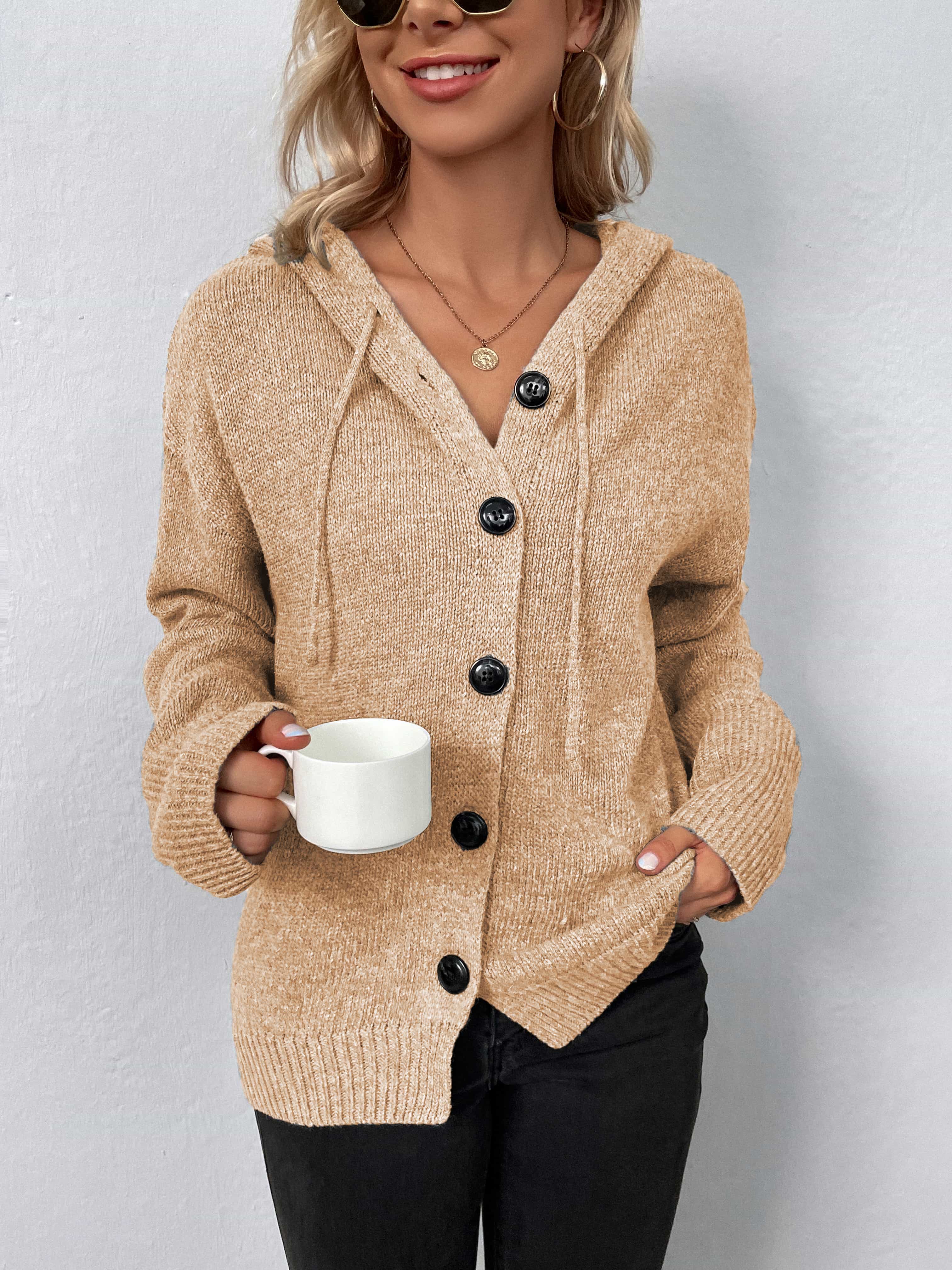Button-Down Long Sleeve Hooded Sweater - Image 22