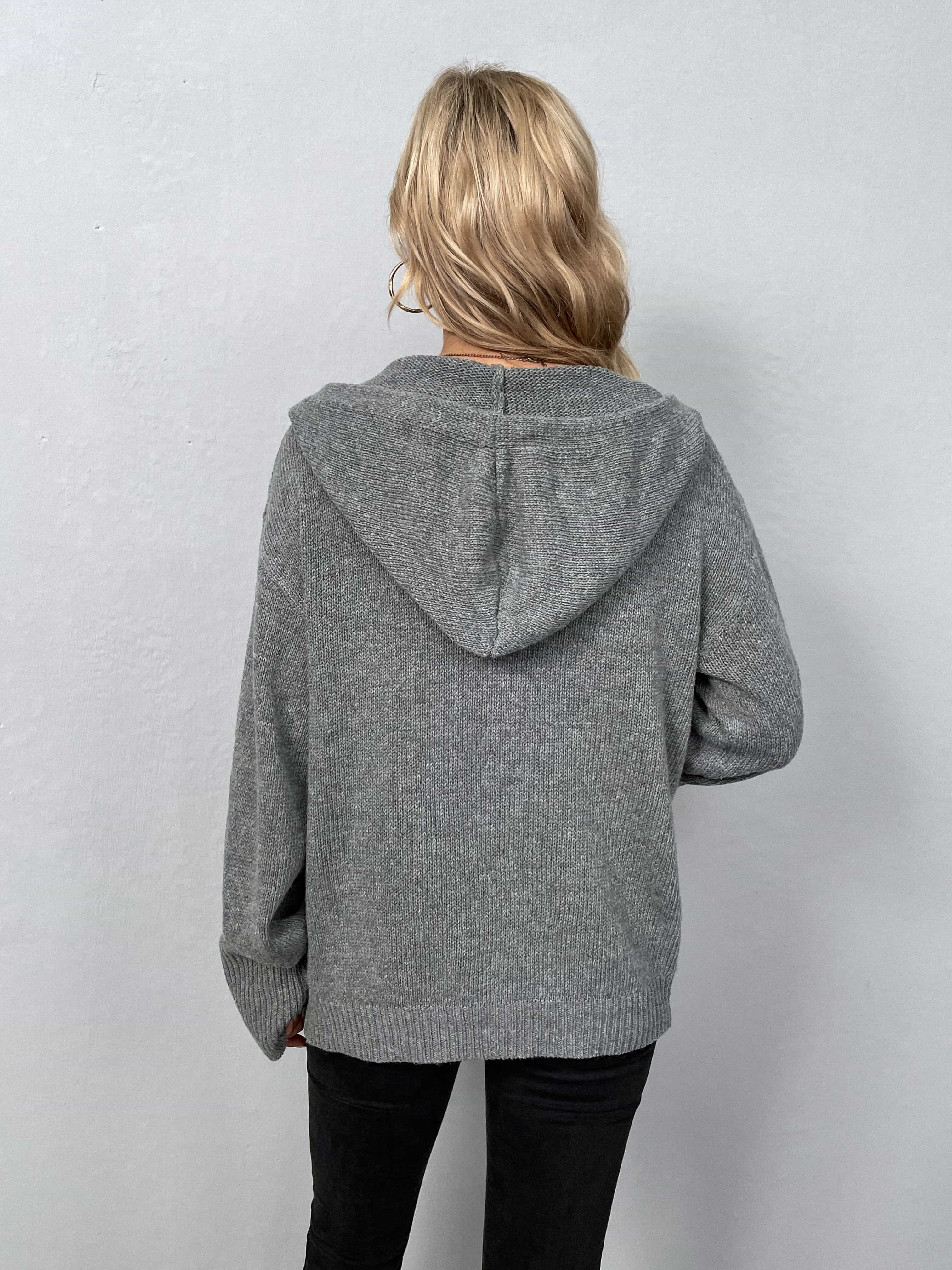 Button-Down Long Sleeve Hooded Sweater - Image 3