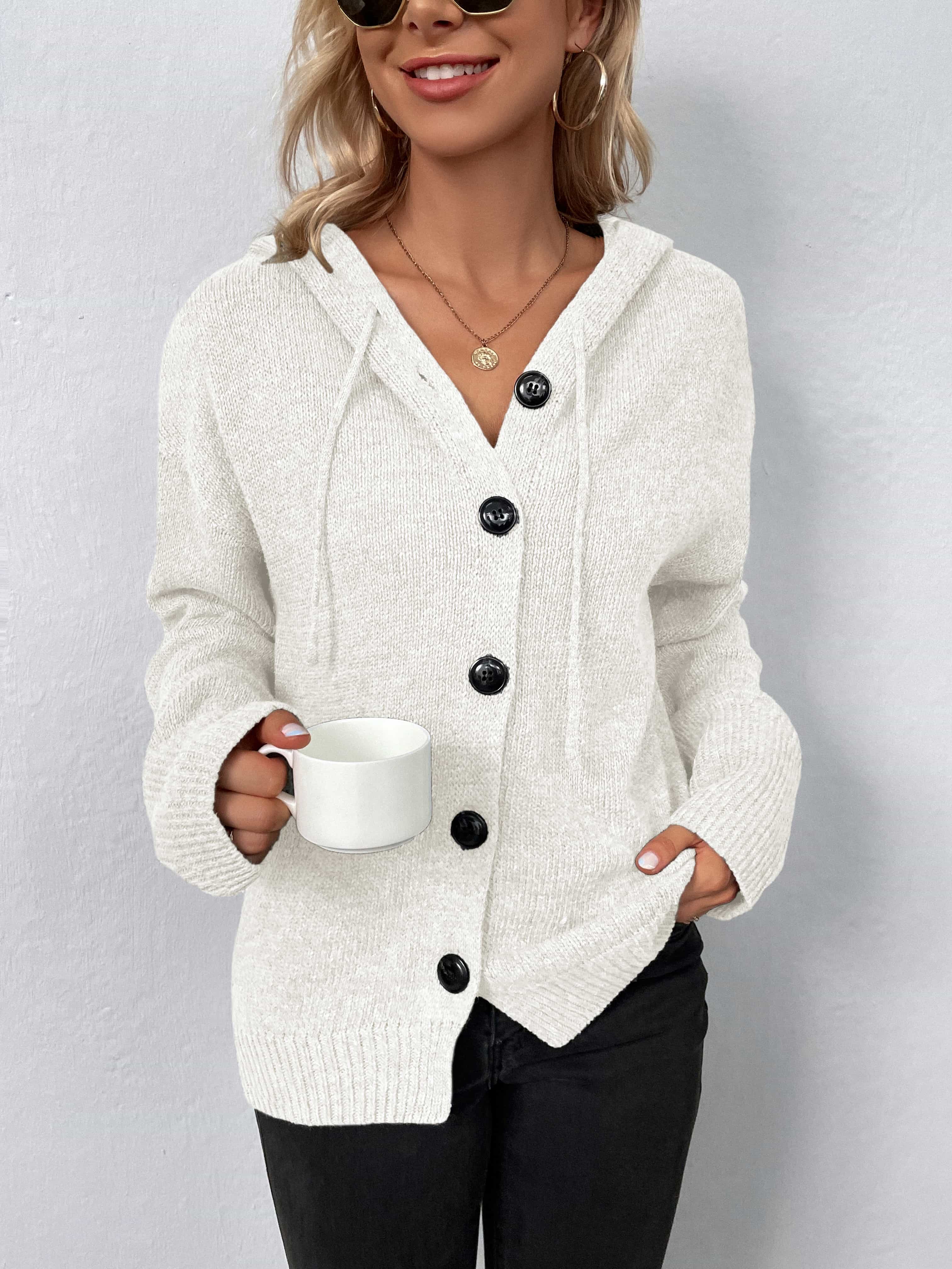 Button-Down Long Sleeve Hooded Sweater - Image 4
