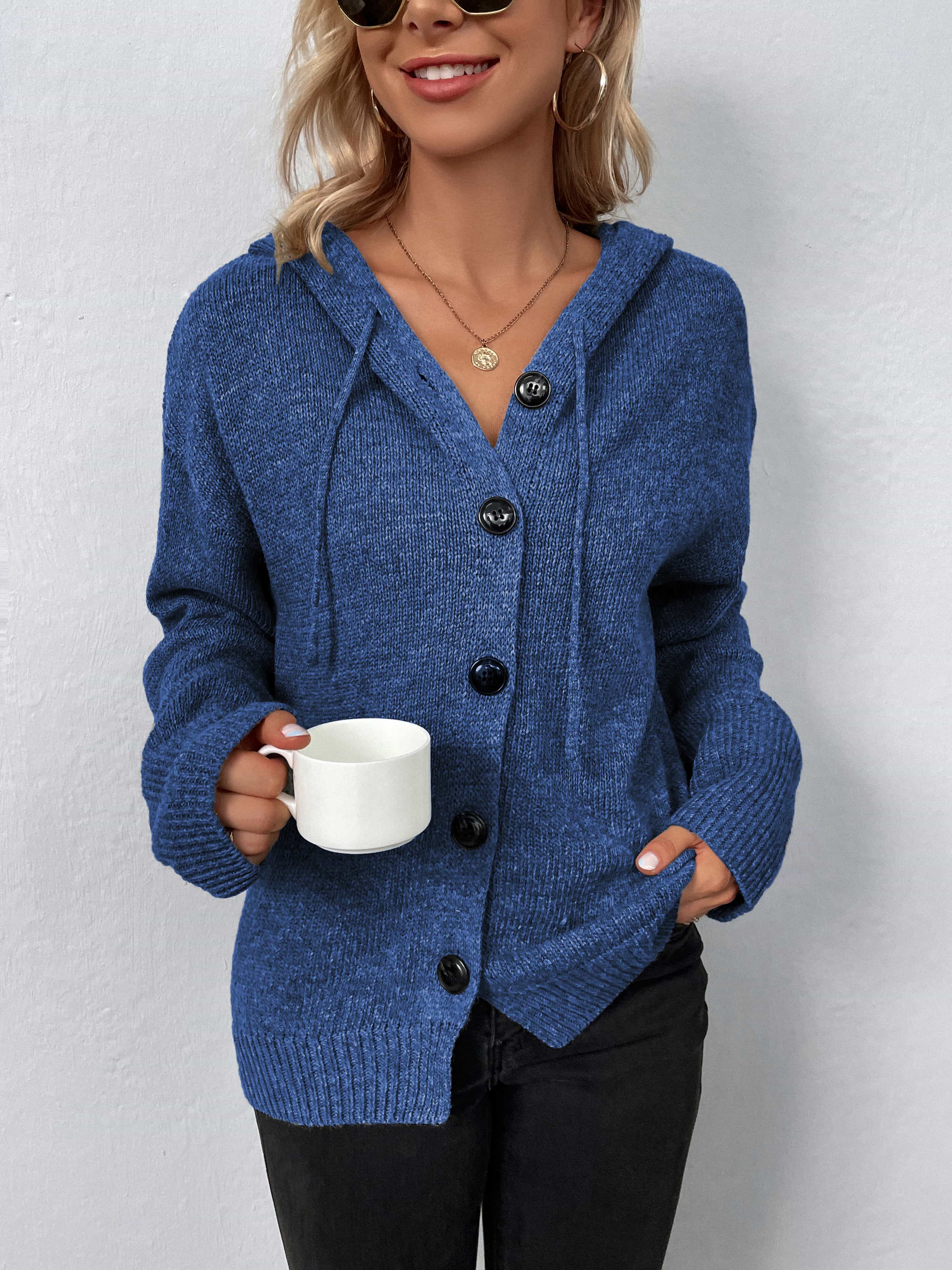 Button-Down Long Sleeve Hooded Sweater - Image 7