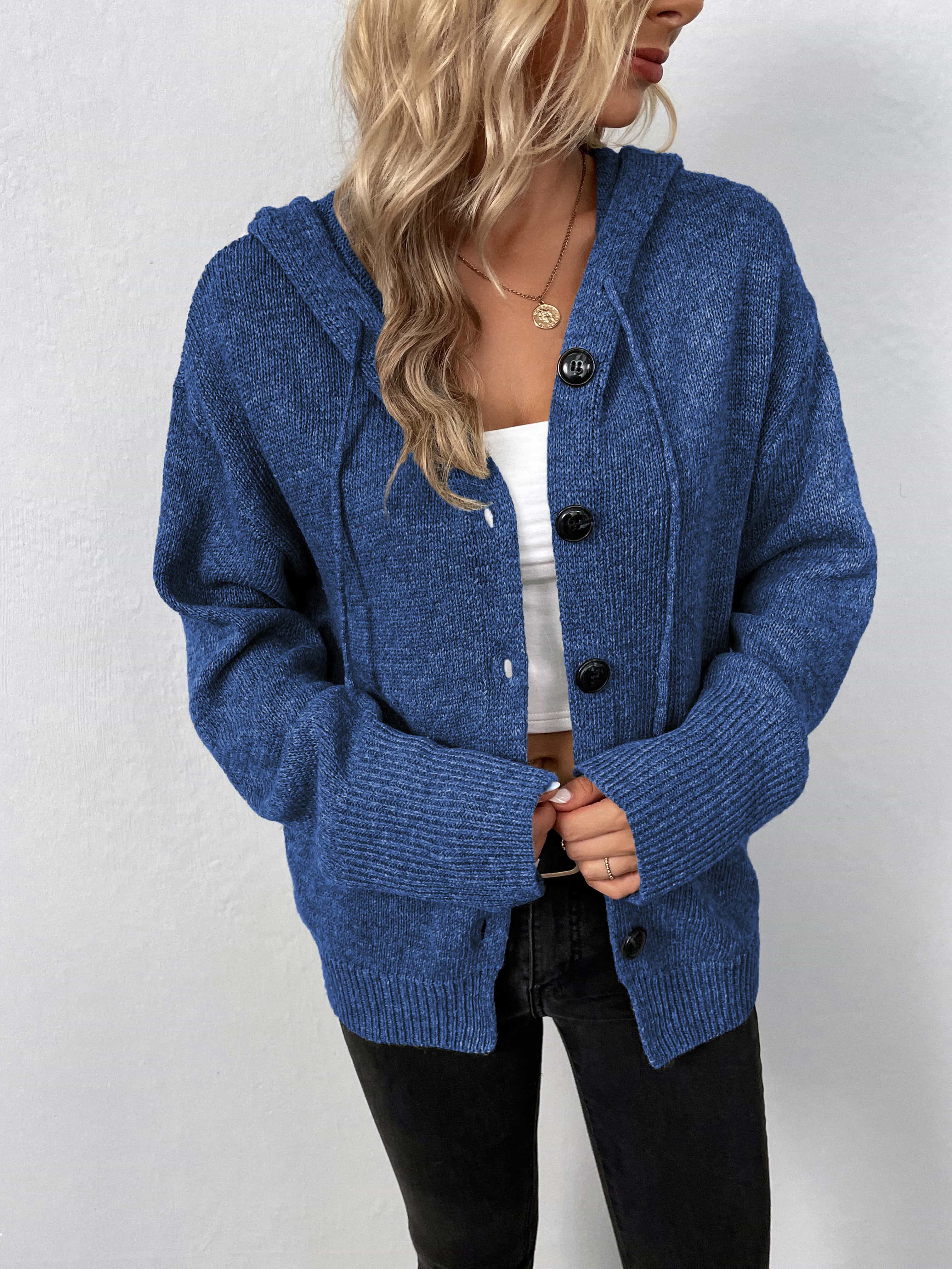 Button-Down Long Sleeve Hooded Sweater - Image 8