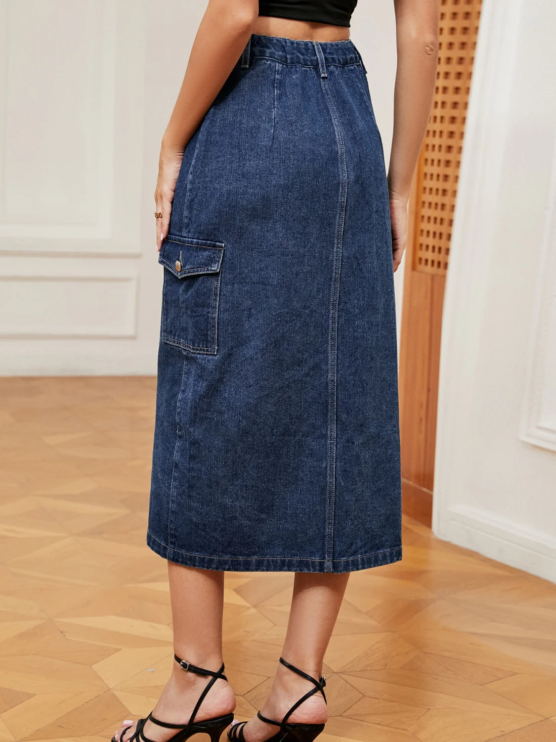 Button Down Midi Denim Skirt - Image 2