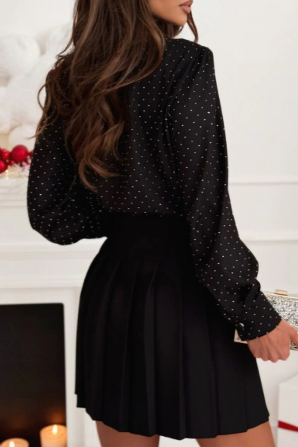 Button Down Rhinestone Decor Long Sleeve Shirt - Image 3