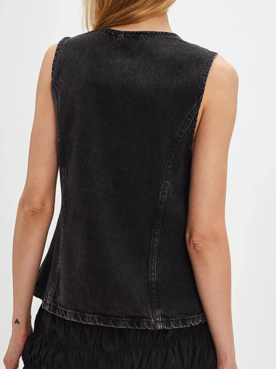 Button Down Round Neck Denim Vest - Image 3