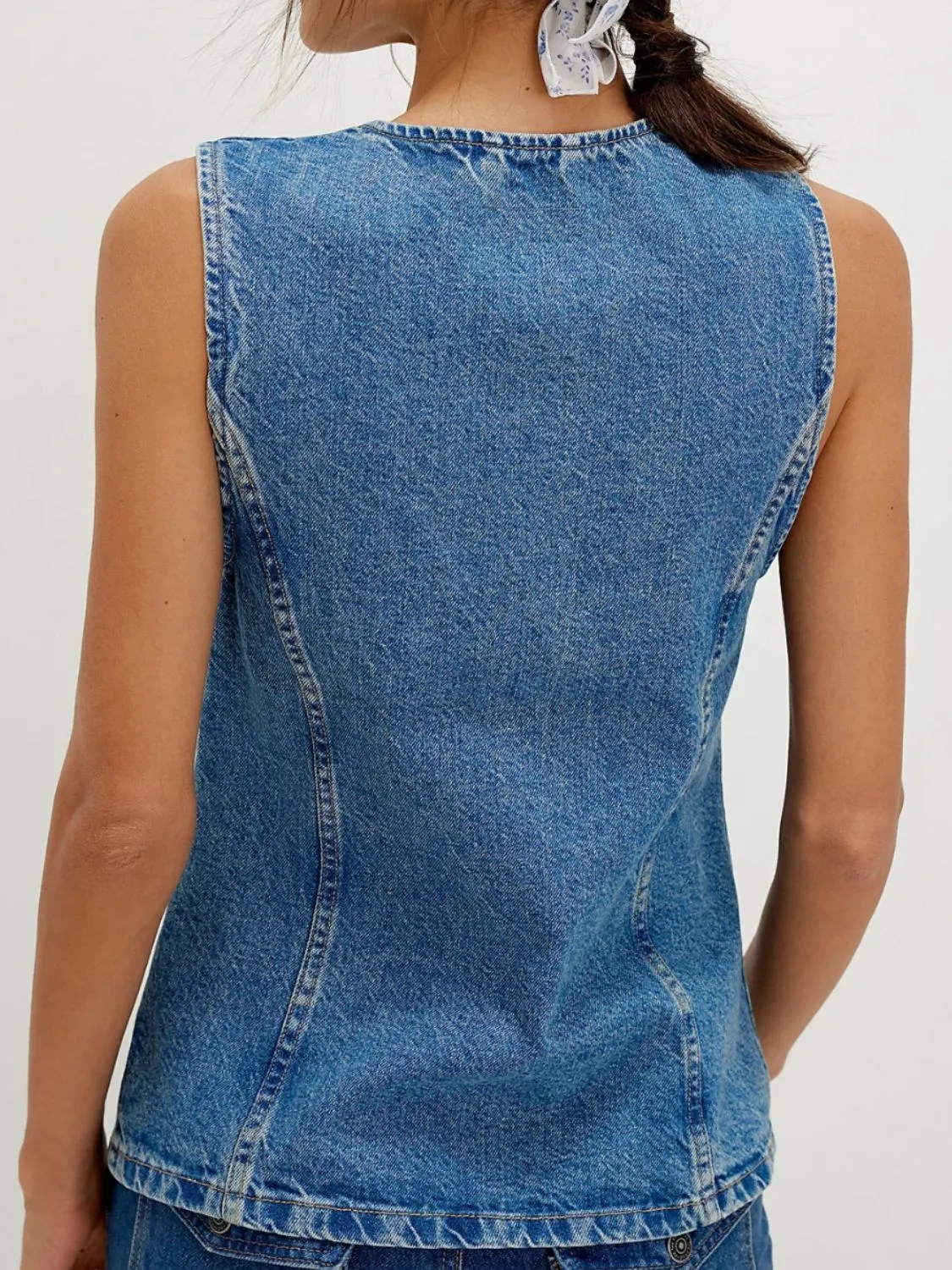 Button Down Round Neck Denim Vest - Image 6