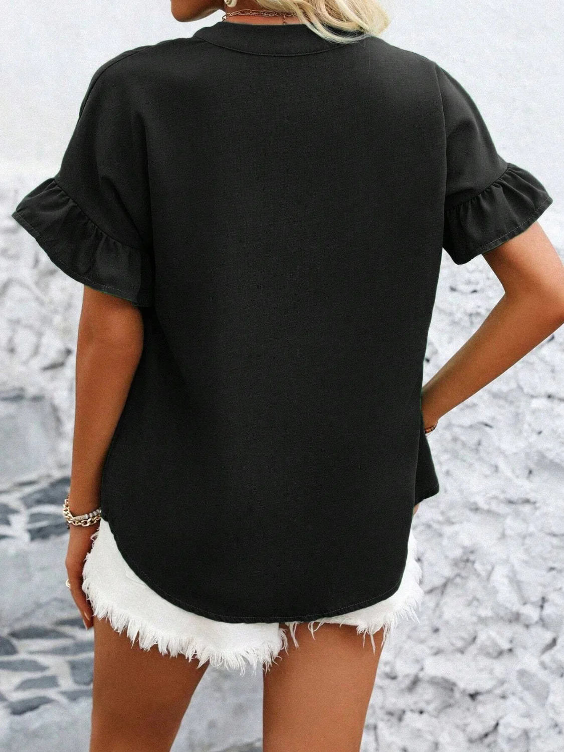 Button Down Ruffled Short Sleeve Shirt - Image 18