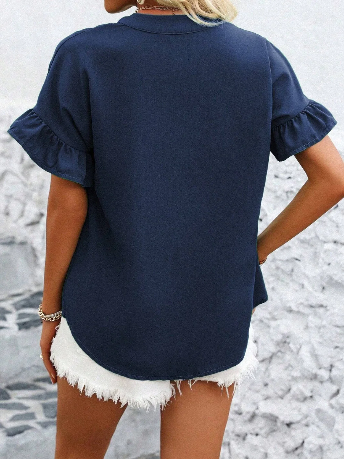 Button Down Ruffled Short Sleeve Shirt - Image 27