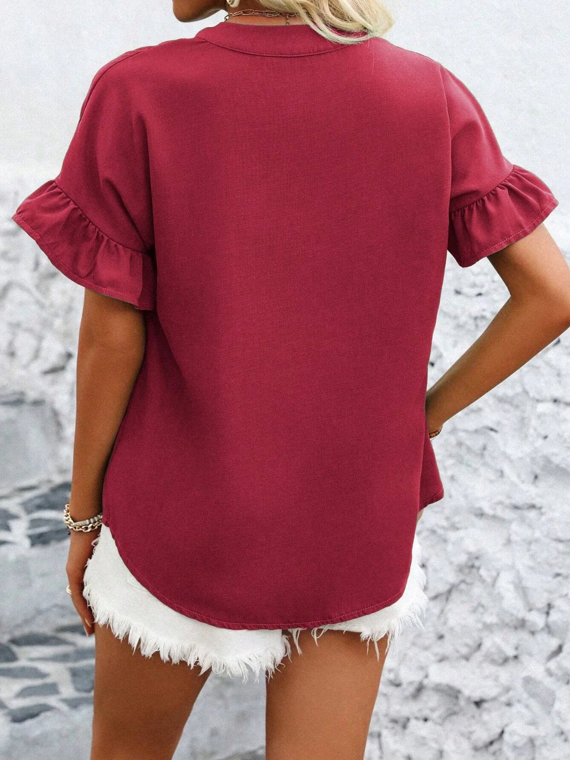 Button Down Ruffled Short Sleeve Shirt - Image 3