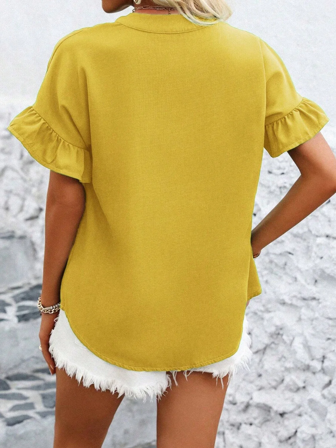 Button Down Ruffled Short Sleeve Shirt - Image 31