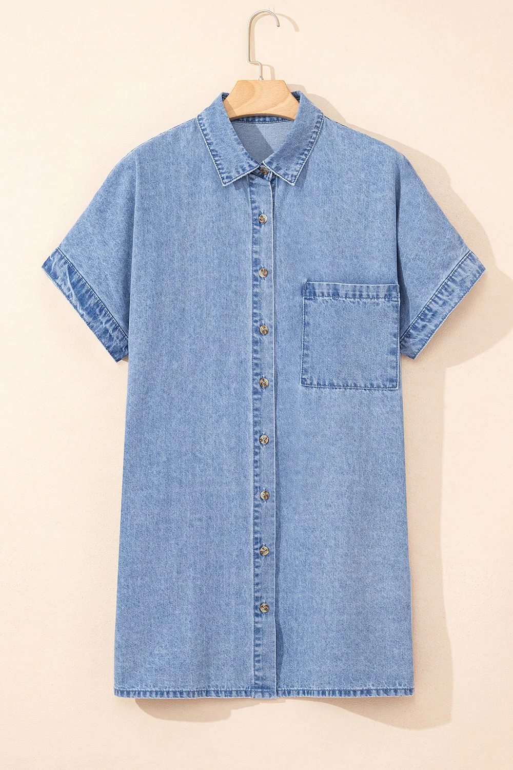 Button Down Short Sleeve Denim Dress - Image 3