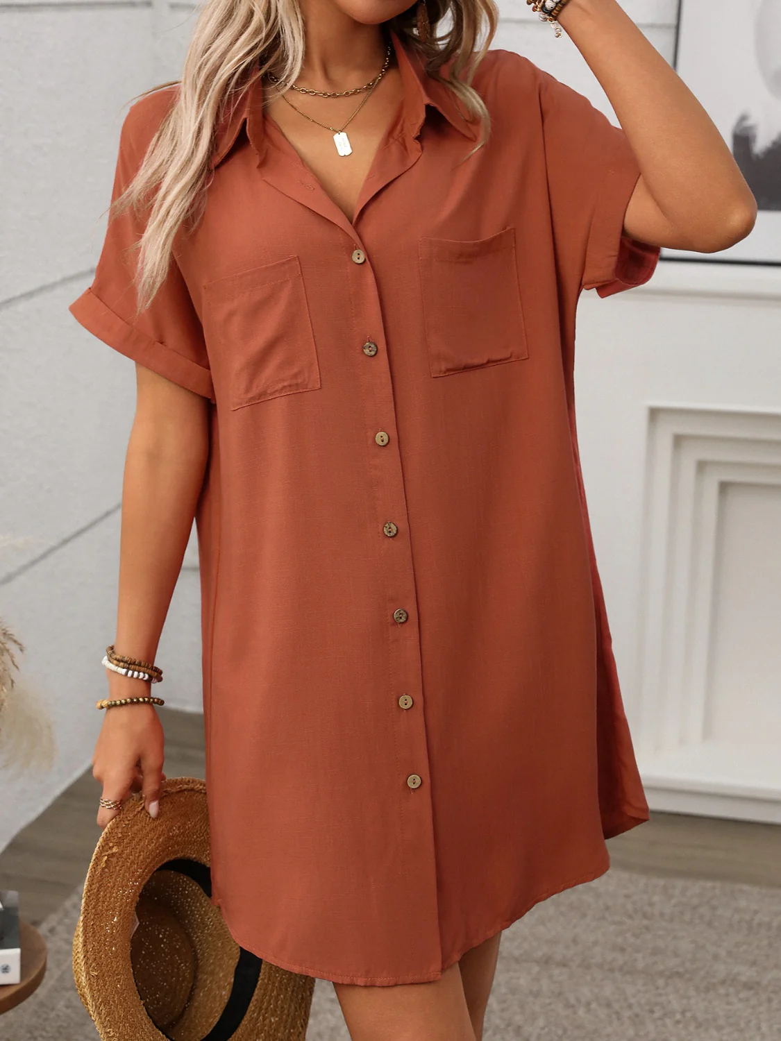 Button Down Short Sleeve Mini Dress - Image 2