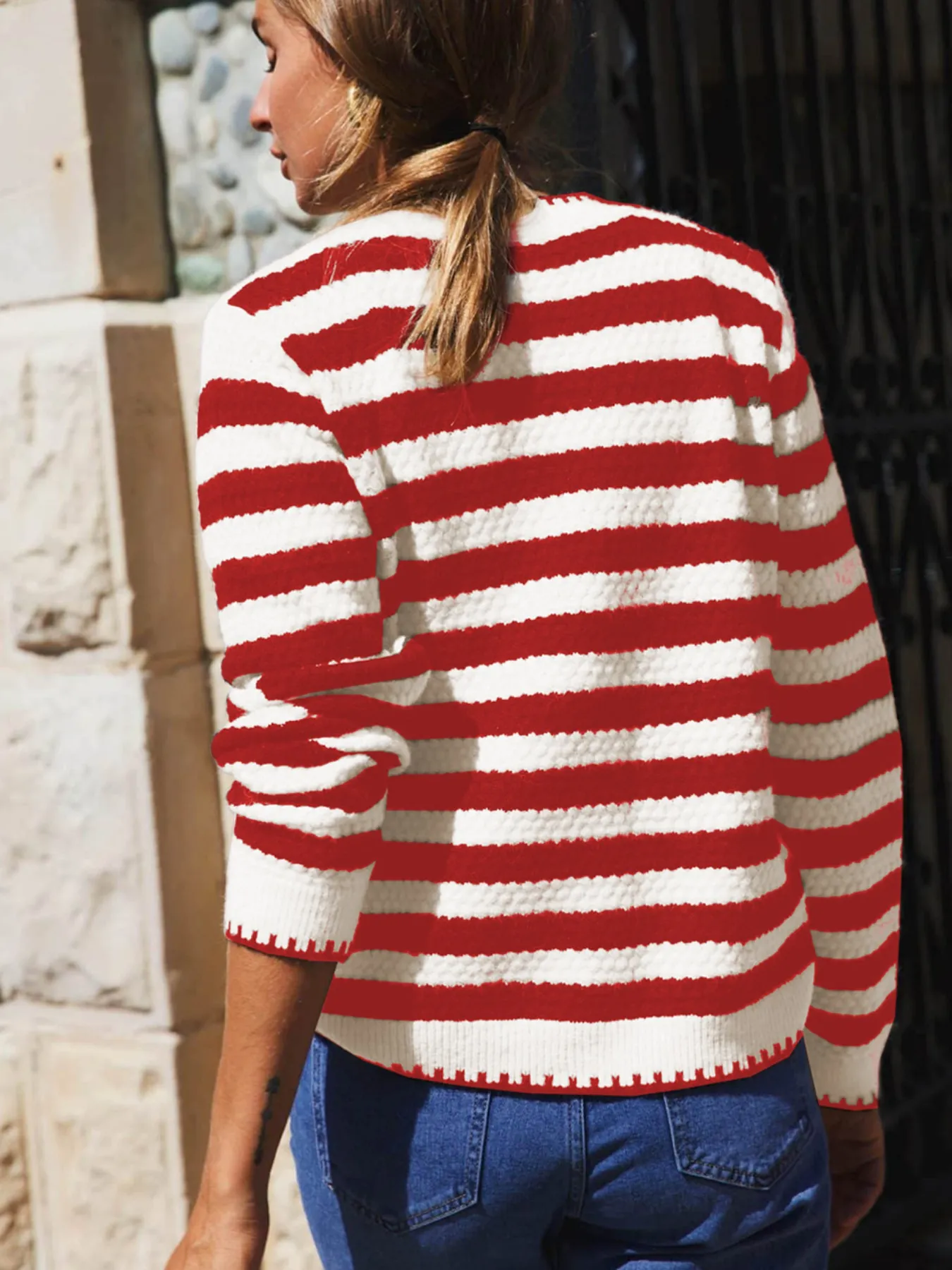 Button Down Striped Long Sleeve Cardigan - Image 8