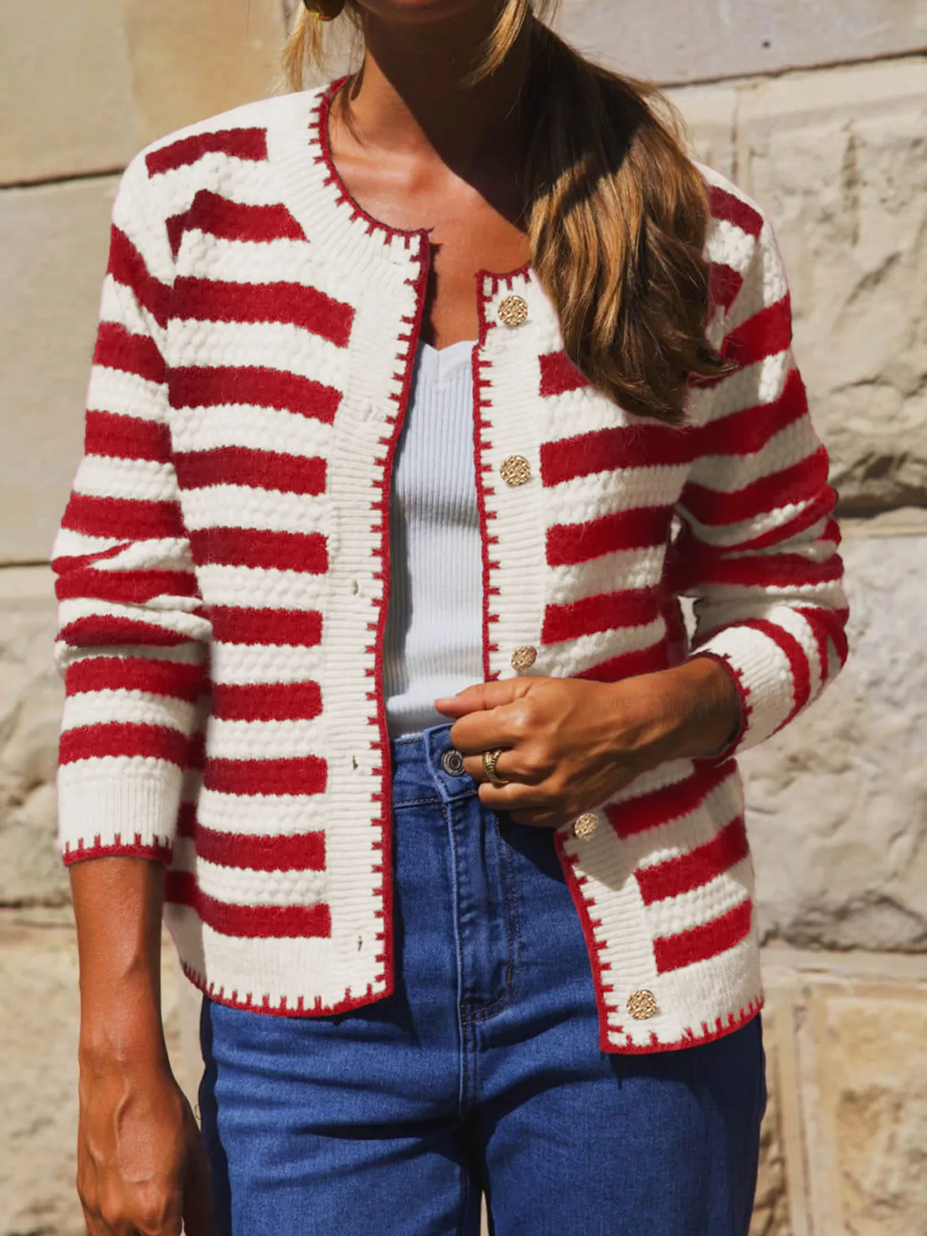 Button Down Striped Long Sleeve Cardigan - Image 9