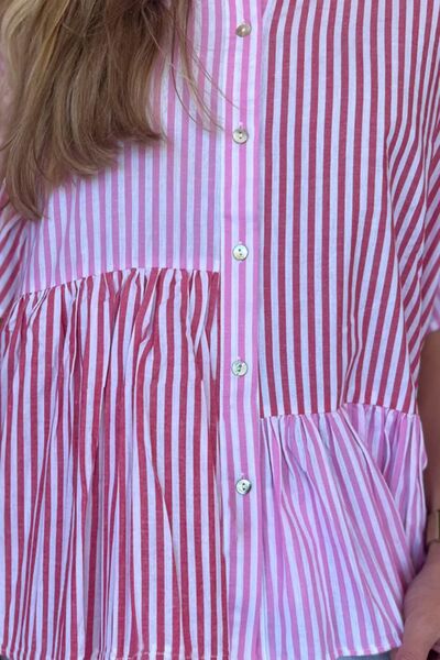 Button Down Striped Ruffled Hem Shirt - Image 2