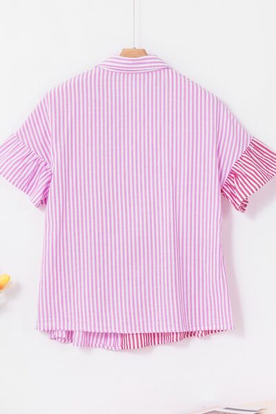 Button Down Striped Ruffled Hem Shirt - Image 4