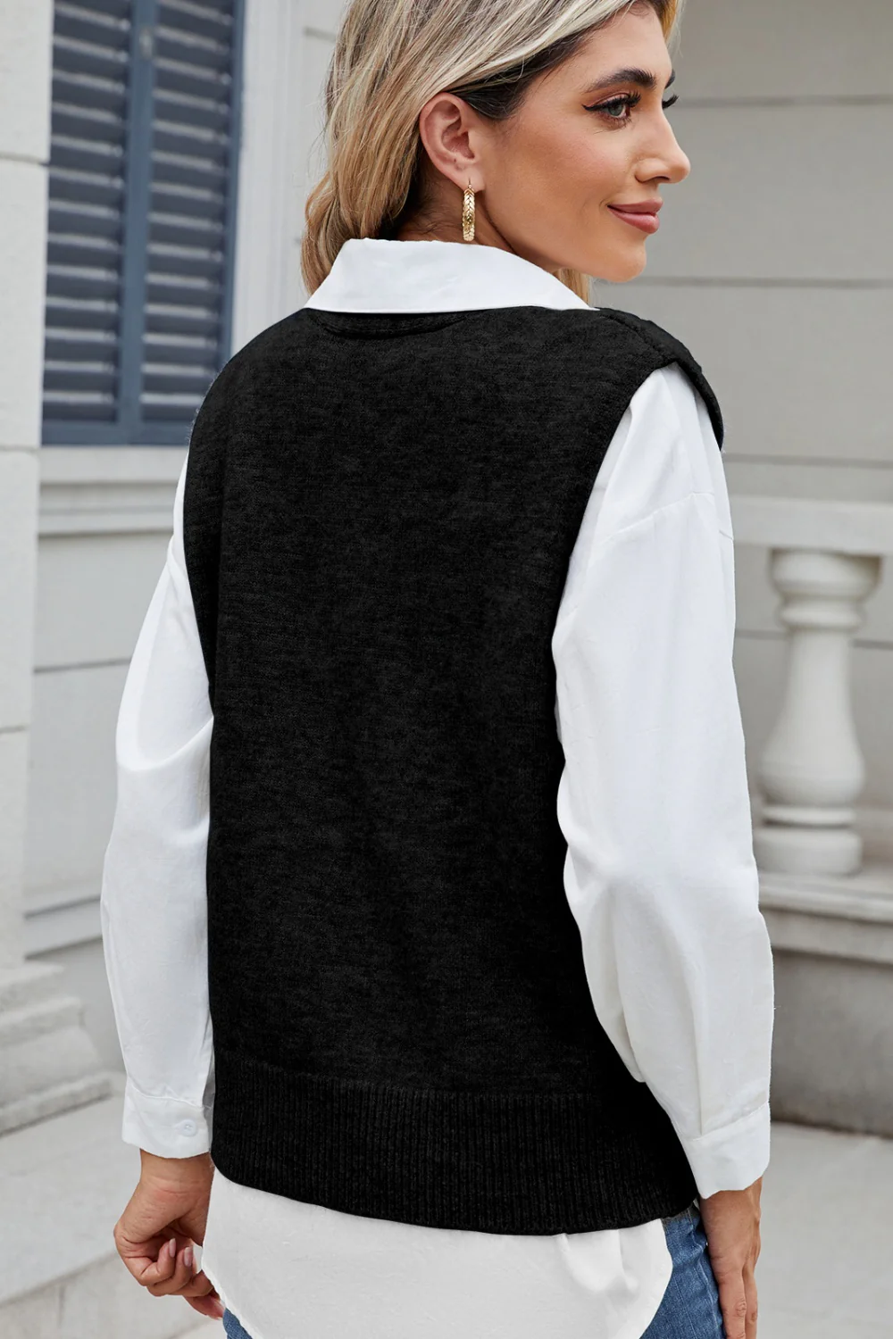 Button Down V-Neck Sweater Vest - Image 8