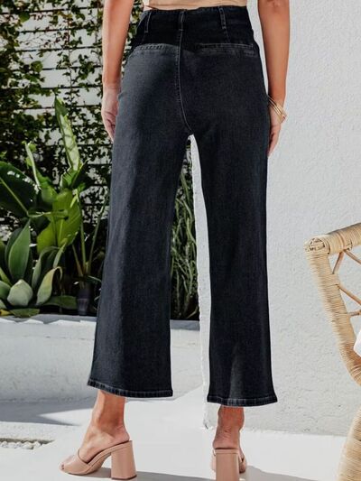 Button Fly Cropped Jeans with Pockets - Image 6