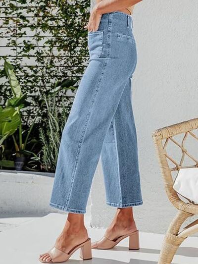 Button Fly Cropped Jeans with Pockets - Image 8