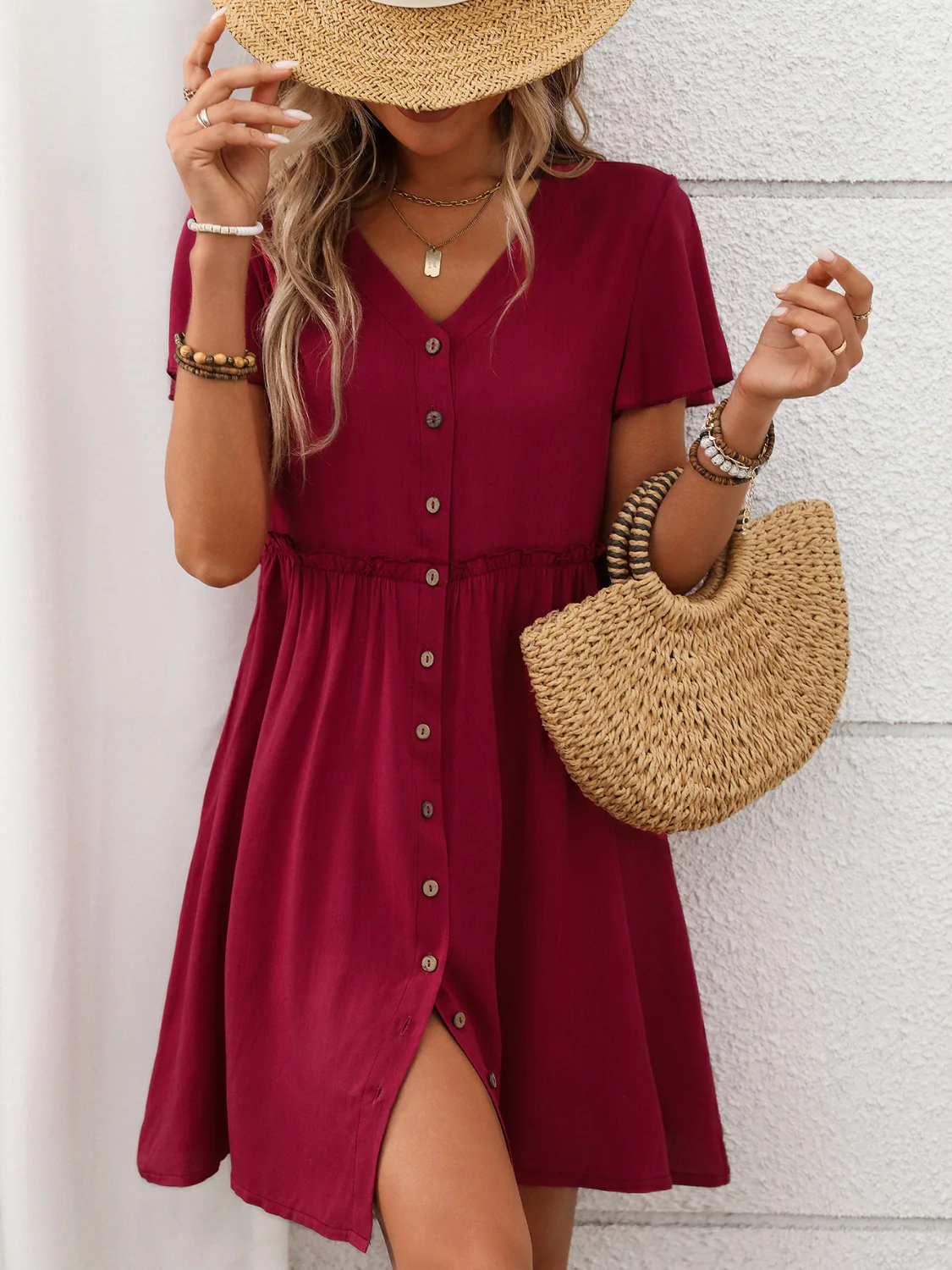 Button Front Flutter Sleeve Dress - Image 13