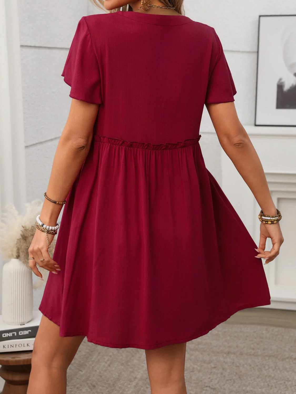 Button Front Flutter Sleeve Dress - Image 14