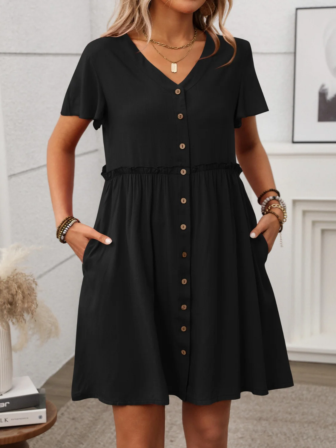Button Front Flutter Sleeve Dress - Image 16