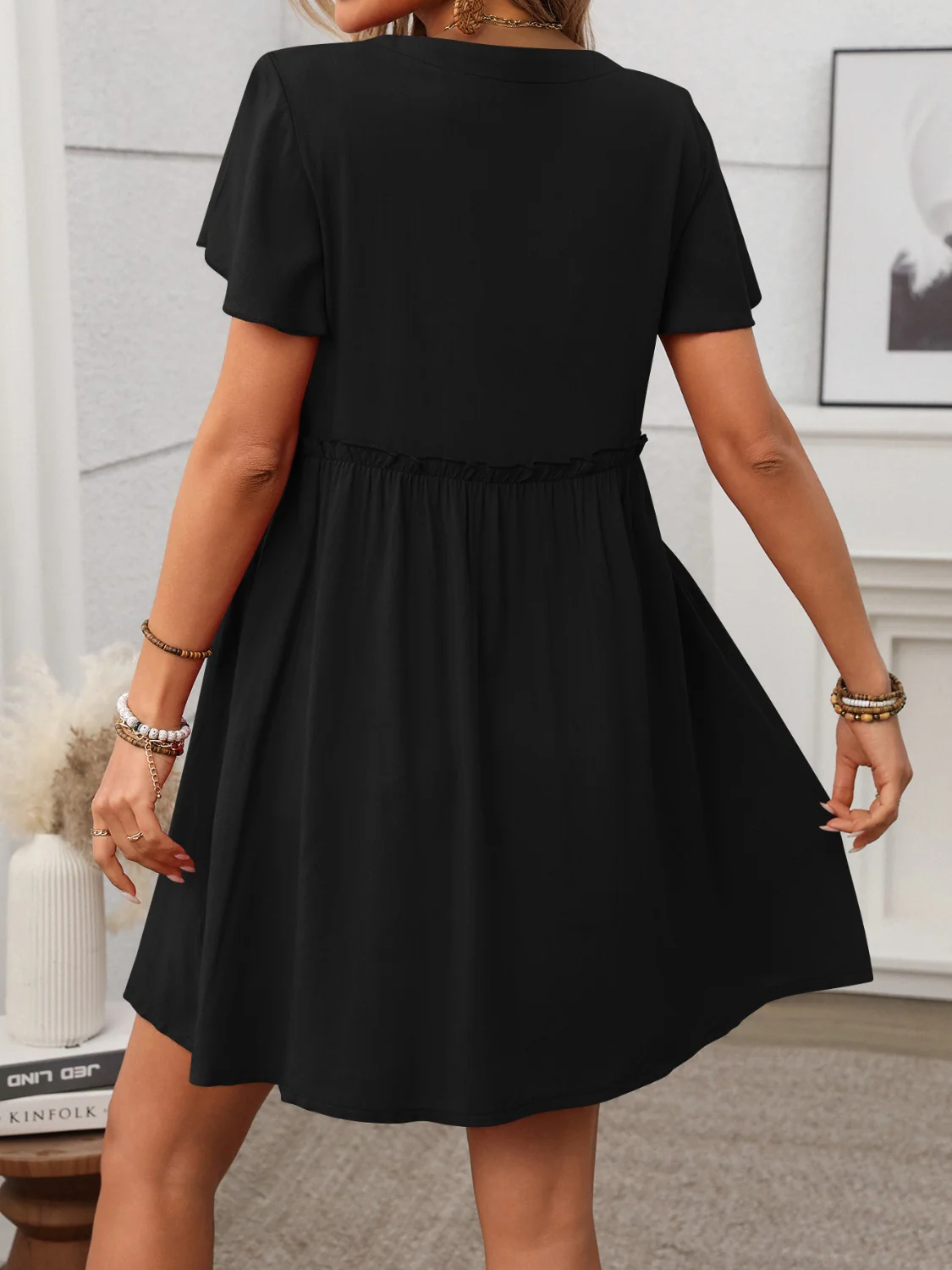 Button Front Flutter Sleeve Dress - Image 19