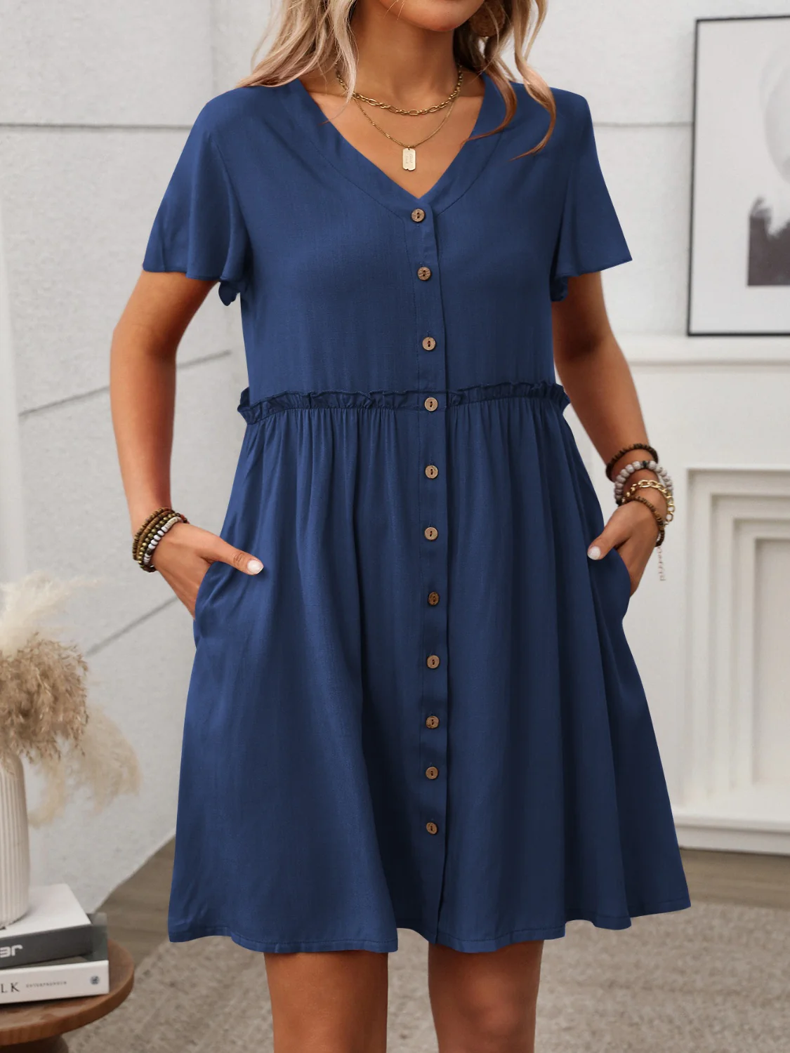 Button Front Flutter Sleeve Dress - Image 21