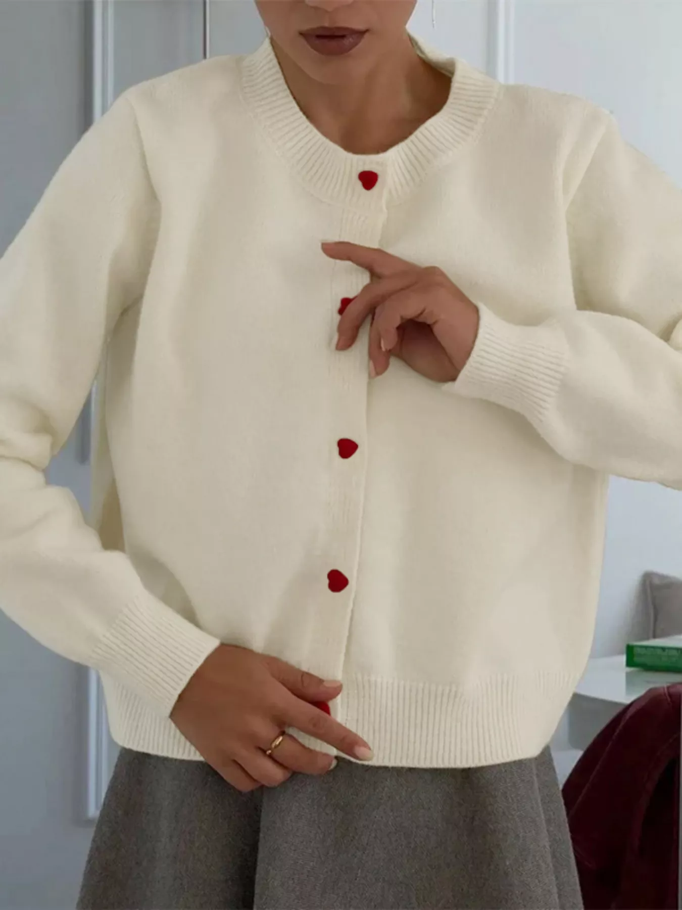 Button-Front Long Sleeve Cardigan - Image 3