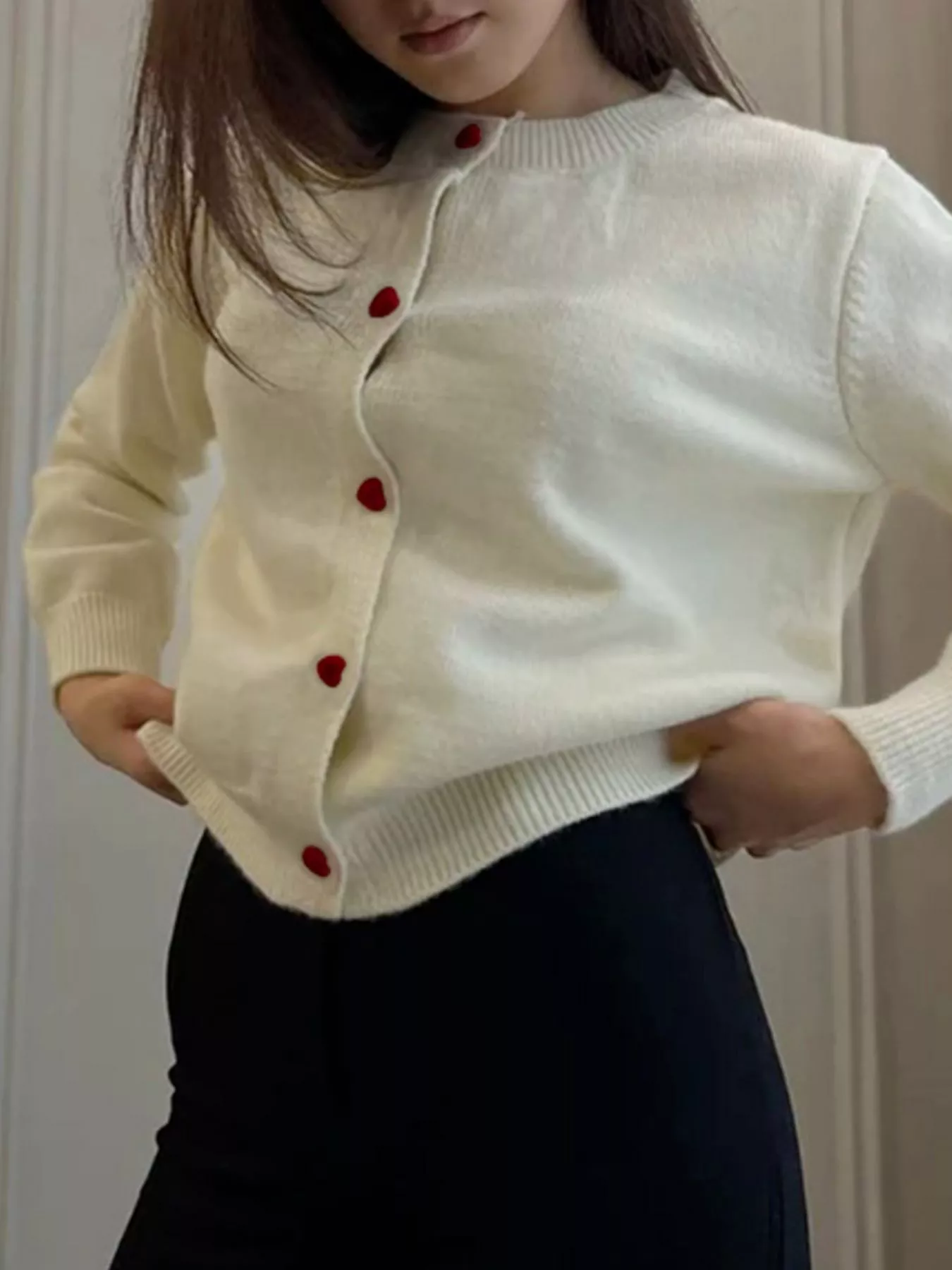 Button-Front Long Sleeve Cardigan - Image 5