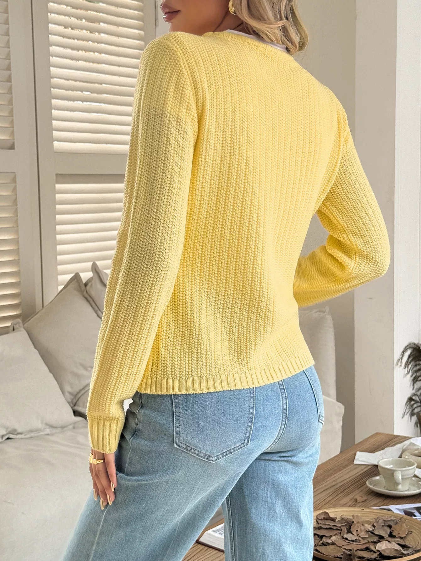 Button-Front Ribbed Long Sleeve Cardigan - Image 13
