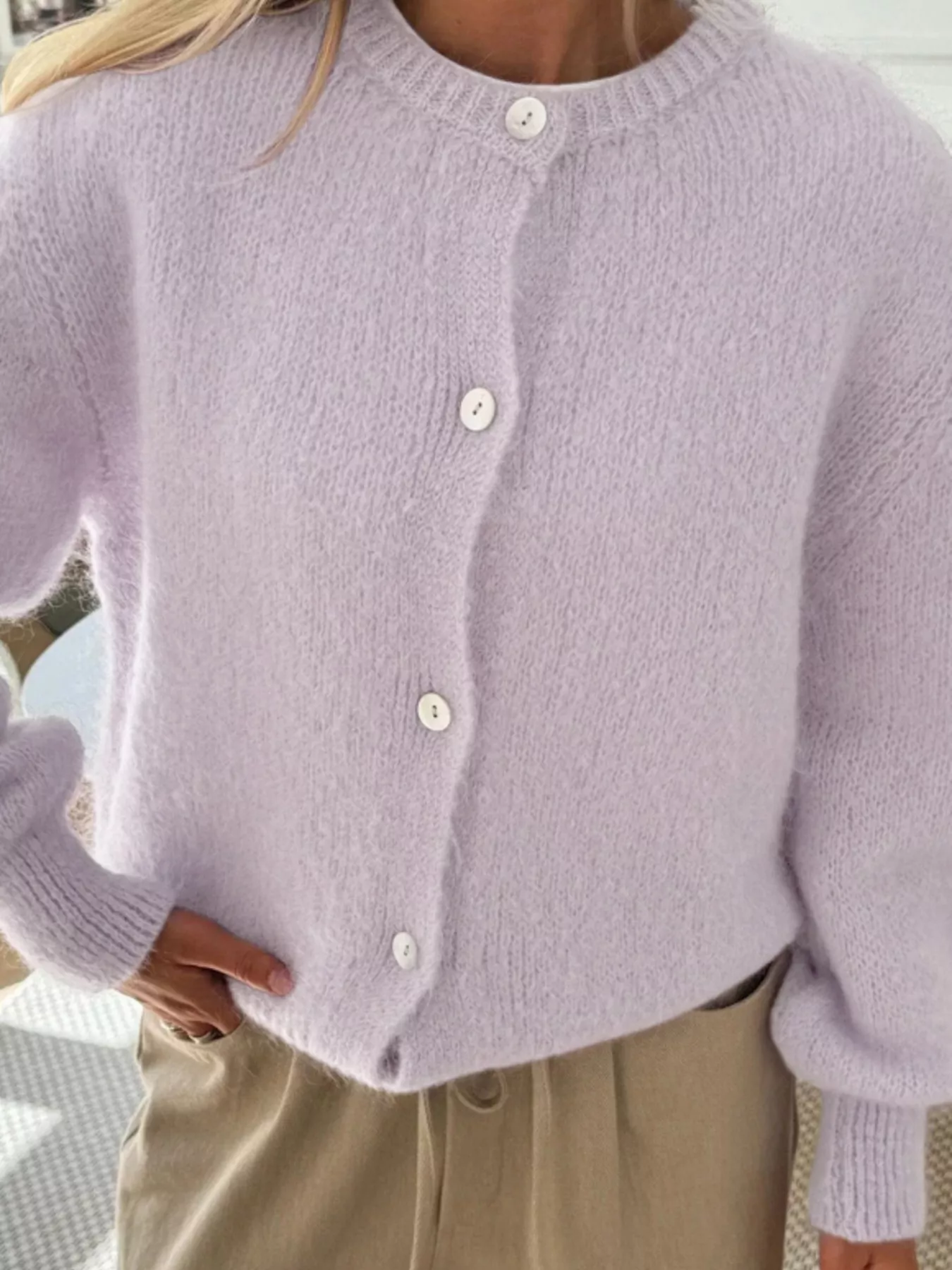 Button-Front Round Neck Cardigan - Image 5