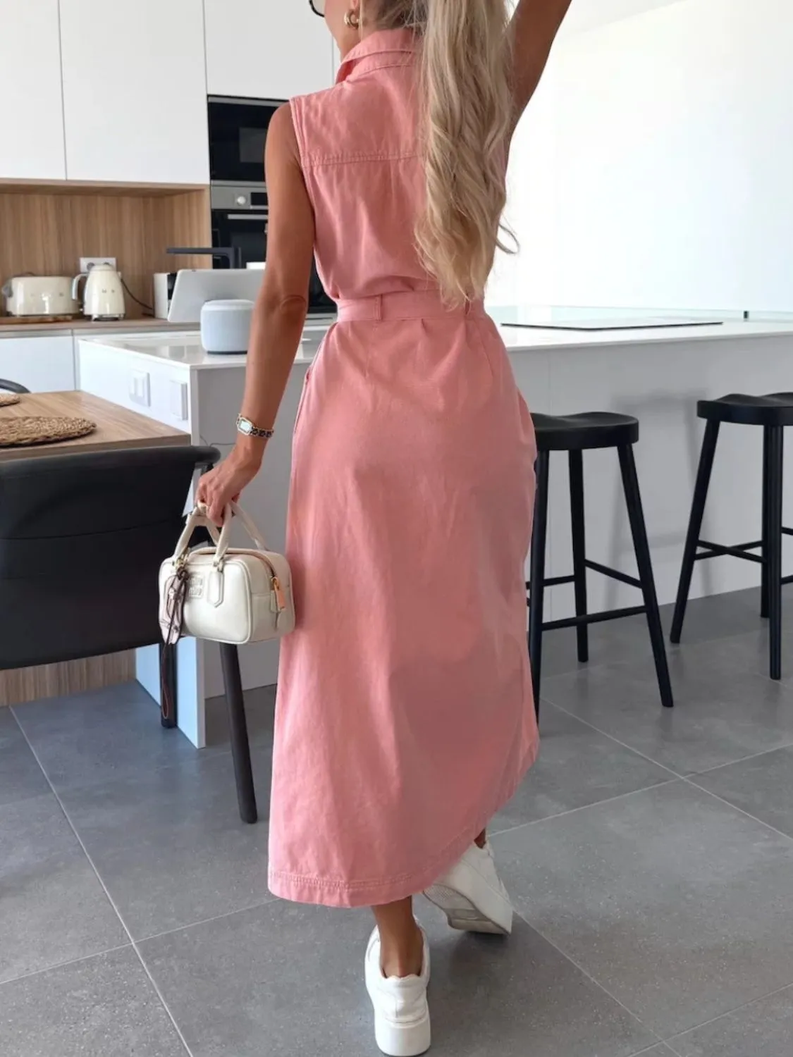 Button Front Sleeveless Denim Dress - Image 9