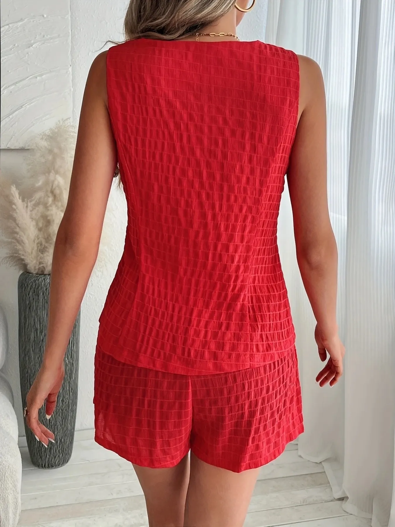 Button-Front Vest and Shorts Set - Image 2