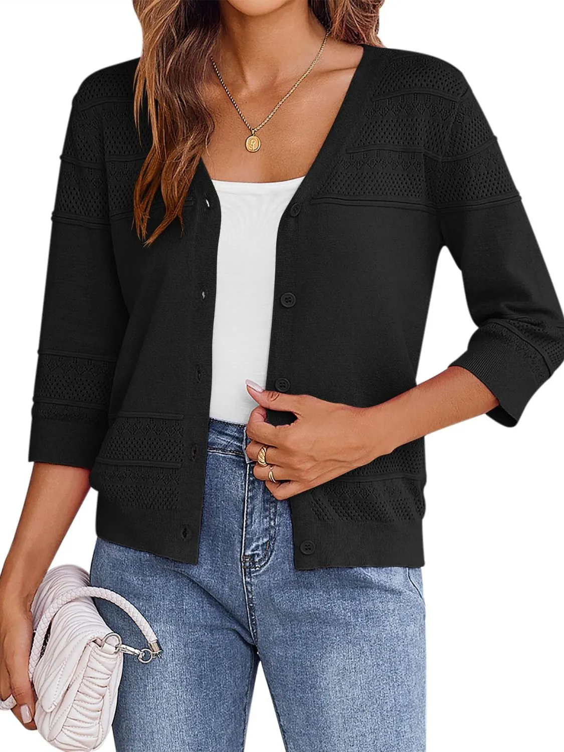 Button Up 3/4 Sleeve Cardigan - Image 11