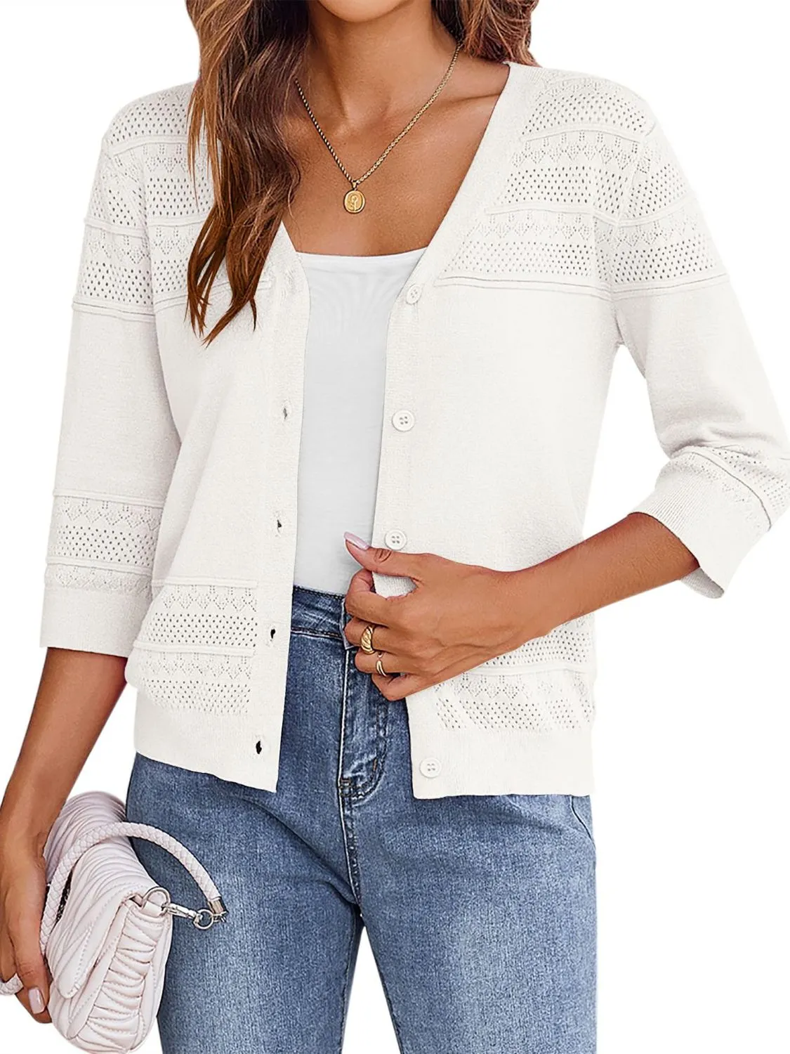Button Up 3/4 Sleeve Cardigan - Image 5