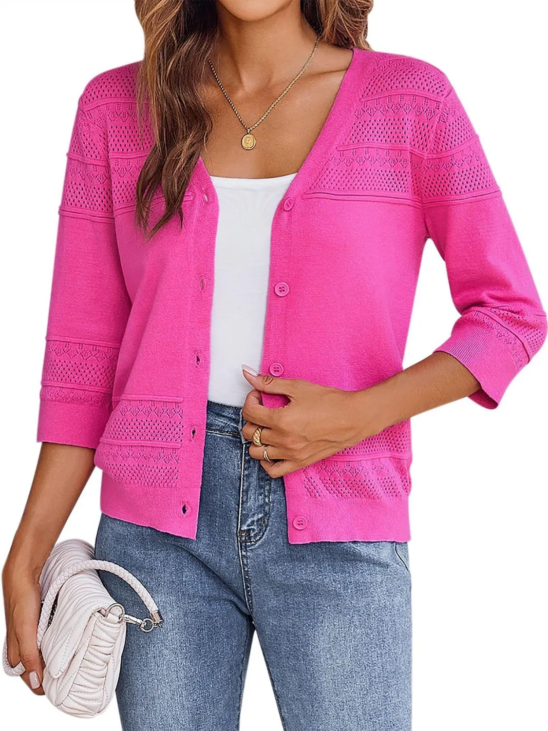 Button Up 3/4 Sleeve Cardigan - Image 7