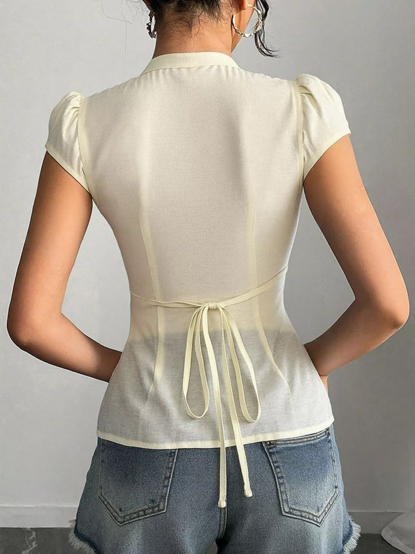 Button Up Cap Sleeve Shirt - Image 5
