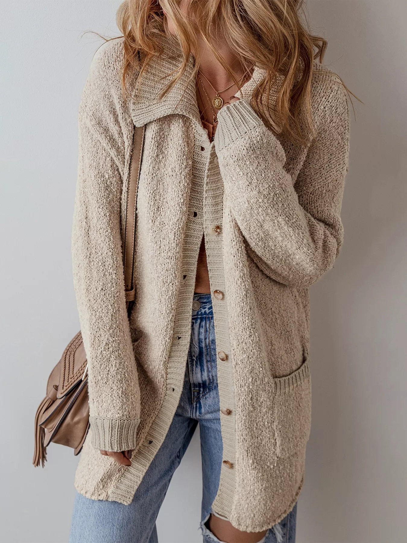 Button-Up Cardigan with Pockets - Image 3