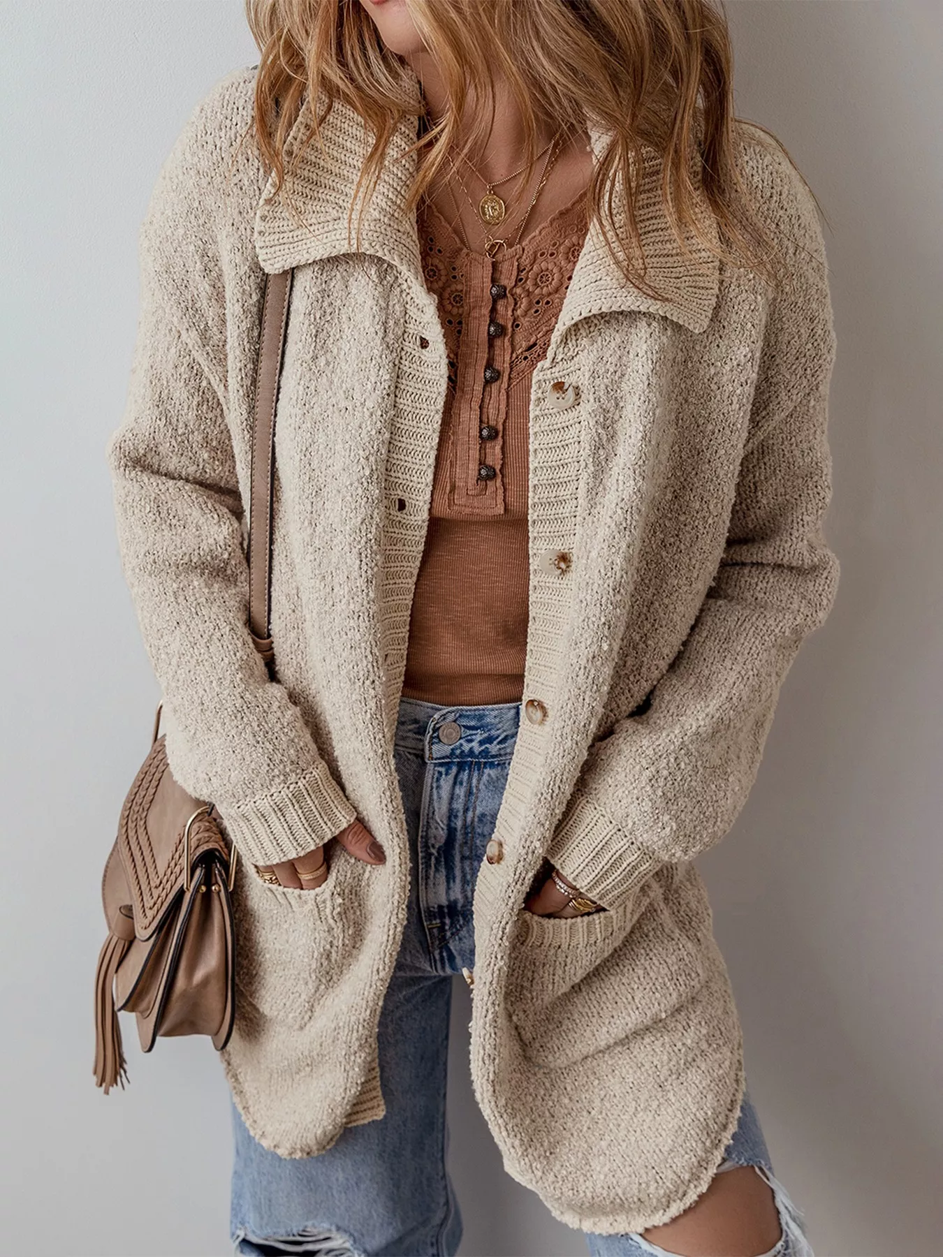 Button-Up Cardigan with Pockets - Image 4
